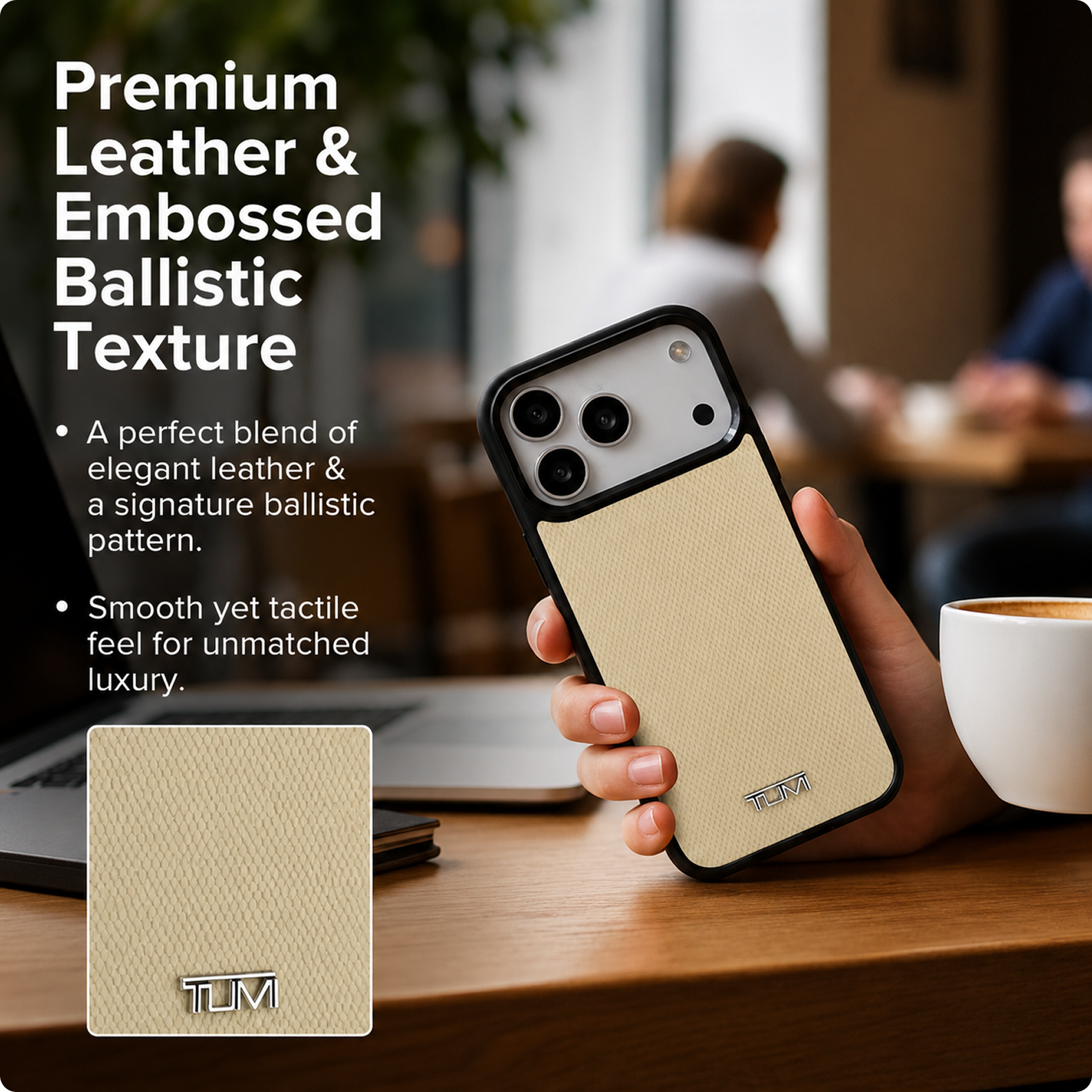CG MOBILE TUMI [Official Licensed] Protective Case Designed for iPhone 17 Pro Max | Magnetic Compatible |Leather Hard Case Embossed Balistic Pattern -Khaki