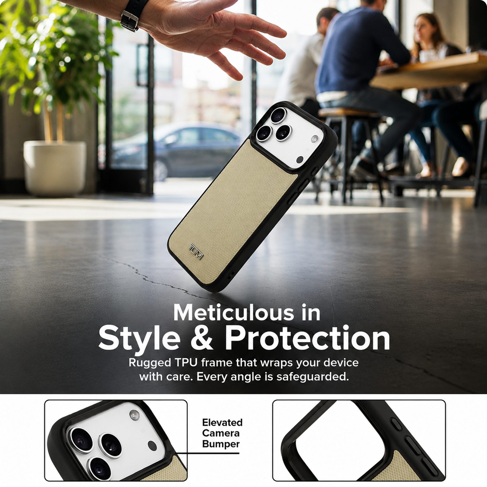 CG MOBILE TUMI [Official Licensed] Protective Case Designed for iPhone 17 Pro Max | Magnetic Compatible |Leather Hard Case Embossed Balistic Pattern -Khaki
