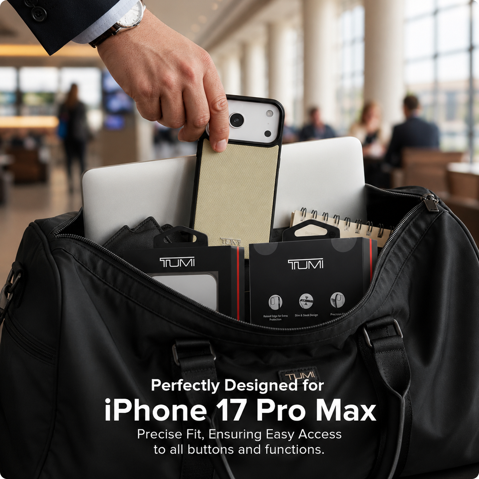 CG MOBILE TUMI [Official Licensed] Protective Case Designed for iPhone 17 Pro Max | Magnetic Compatible |Leather Hard Case Embossed Balistic Pattern -Khaki