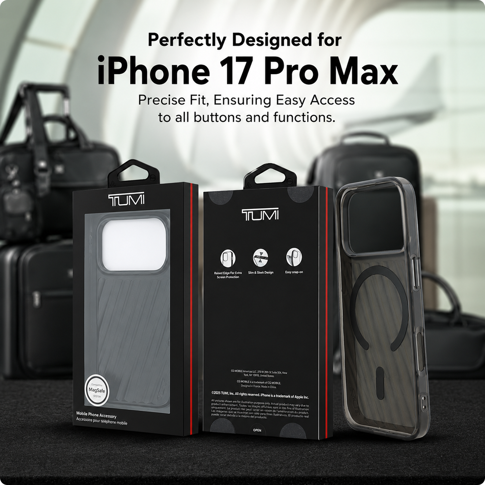CG MOBILE TUMI [Official Licensed] Protective Case Designed for iPhone 17 Pro Max | Magnetic Compatible | Transparent Pc/TPU 19 Degree Case - Matte Black