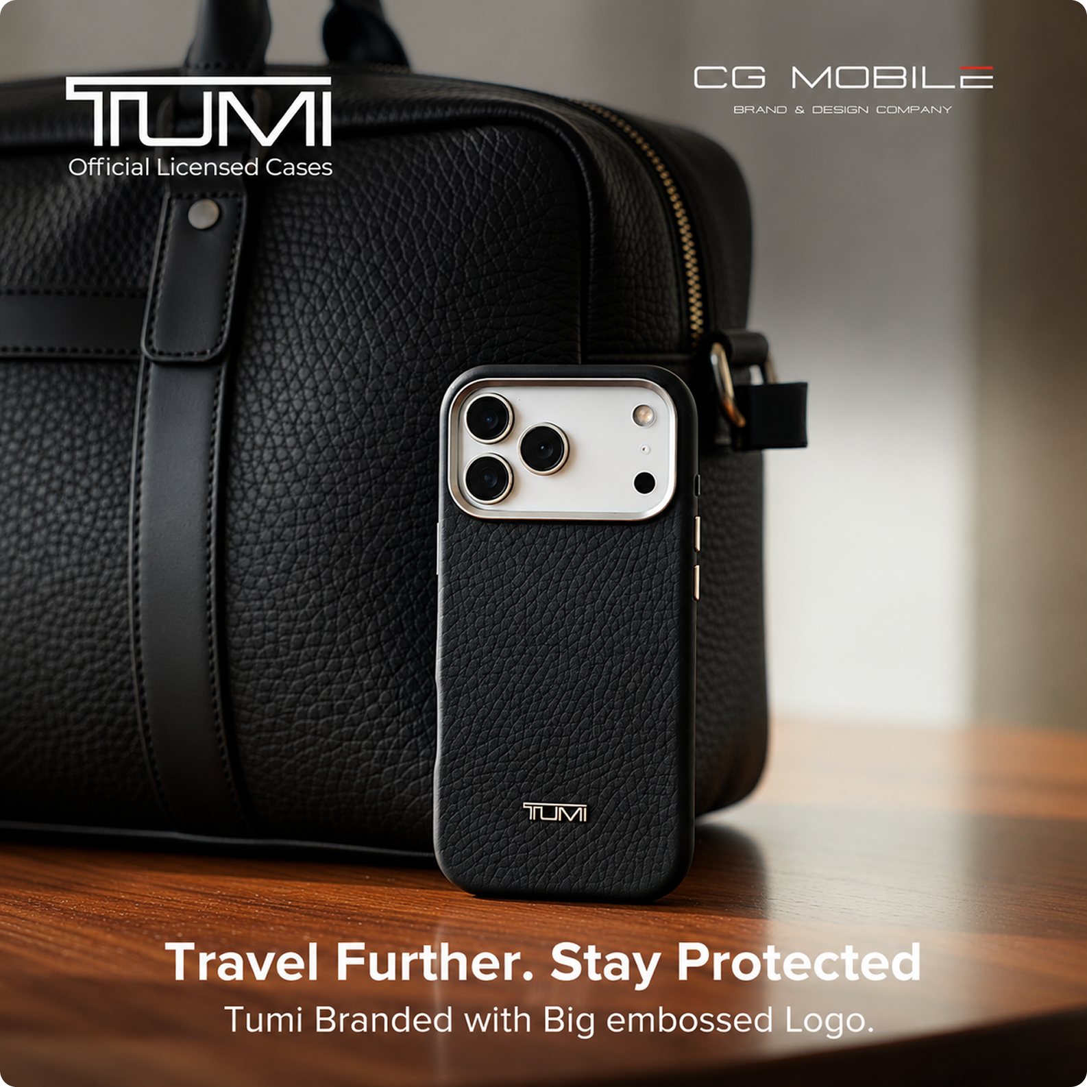 CG MOBILE TUMI [Official Licensed] Protective Case Designed for iPhone 17 Pro Max |Magnetic Compatible| Grained Genuine Leather Case - Black
