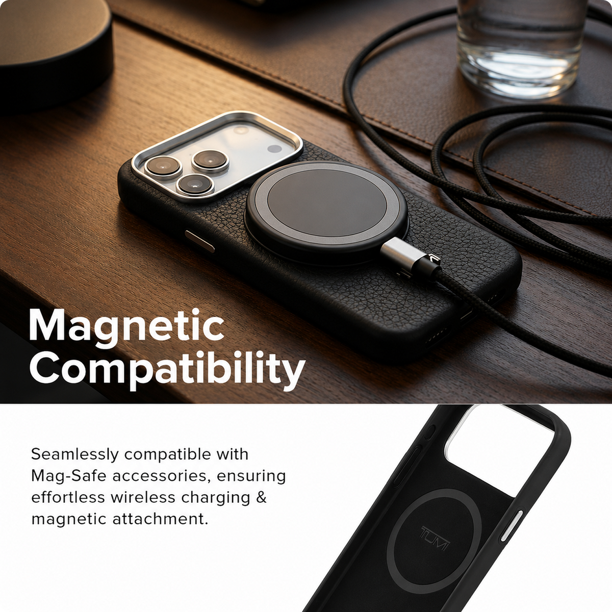 CG MOBILE TUMI [Official Licensed] Protective Case Designed for iPhone 17 Pro Max |Magnetic Compatible| Grained Genuine Leather Case - Black