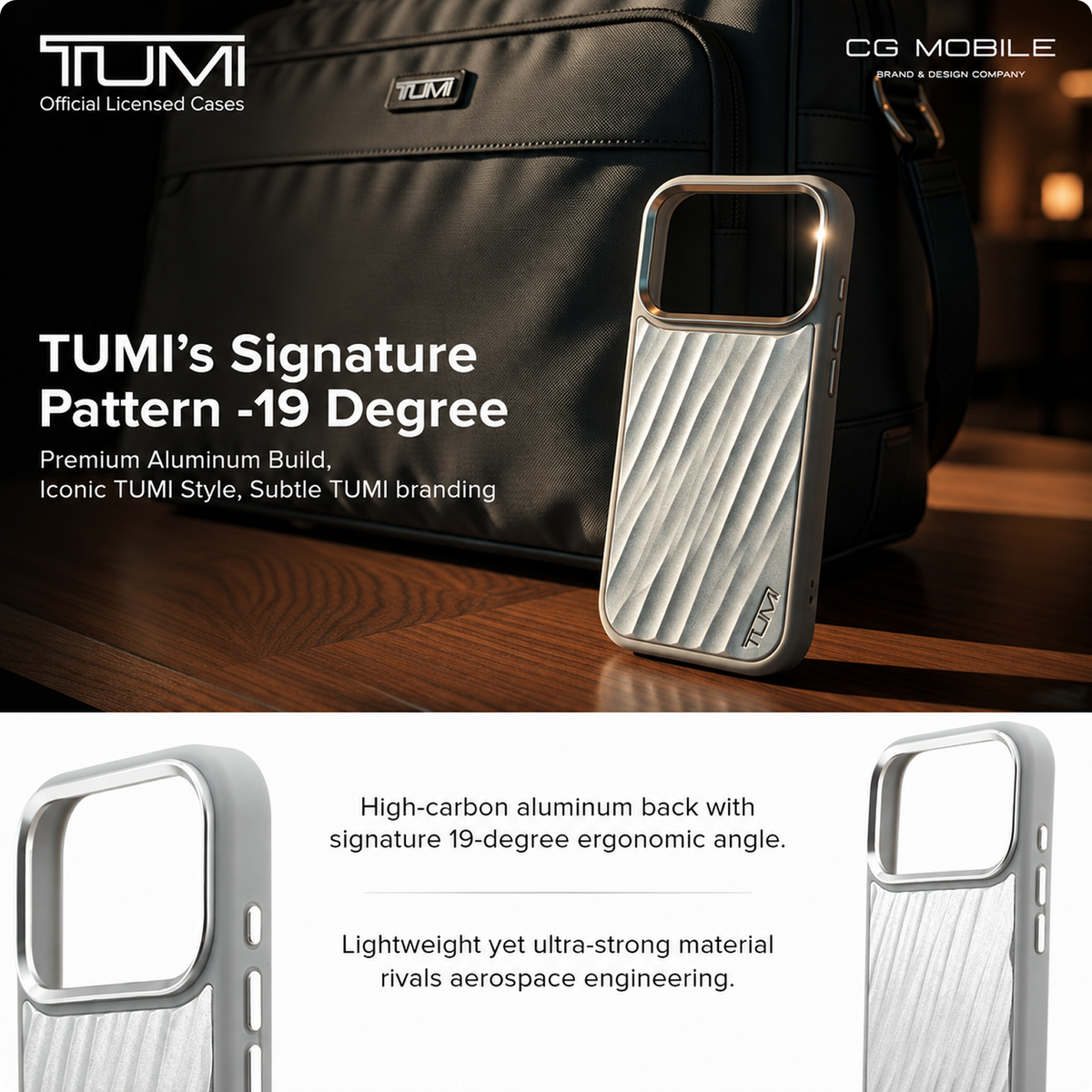 CG MOBILE TUMI [Official Licensed] Protective Case Designed for iPhone 17 Pro Max (2025) | HC Aluminum 19 Degree Case - Silver