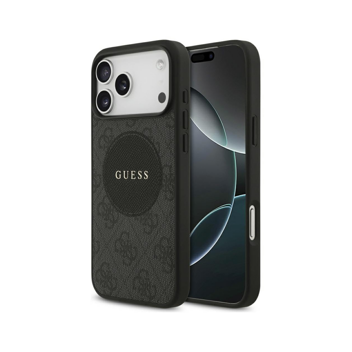 CG MOBILE Guess [Official Licensed] Protective Case Designed for iPhone 17 Pro Max |Magnetic Compatible |PU Case 4G Circle with Classic Logo - Black