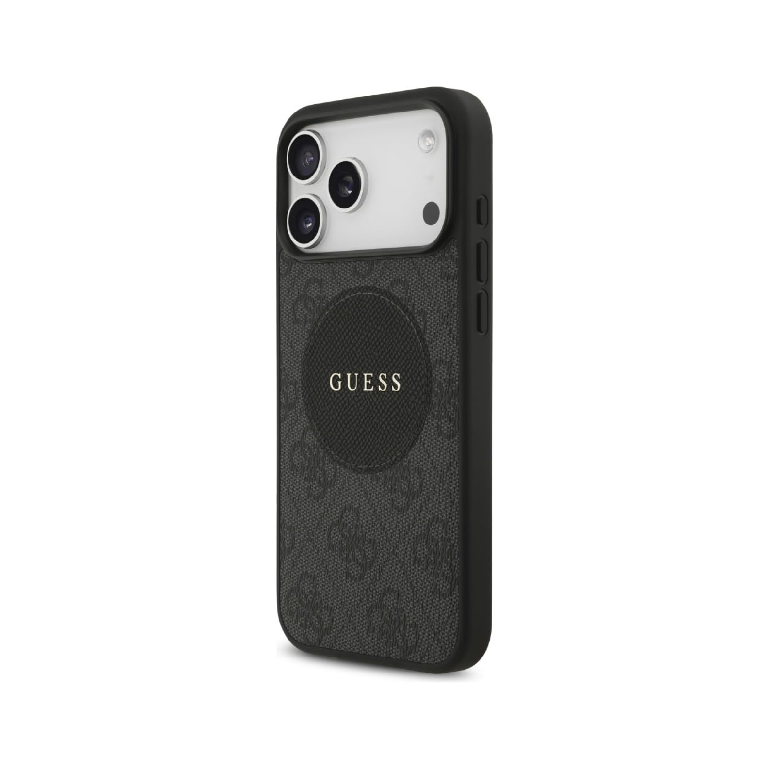 CG MOBILE Guess [Official Licensed] Protective Case Designed for iPhone 17 Pro Max |Magnetic Compatible |PU Case 4G Circle with Classic Logo - Black