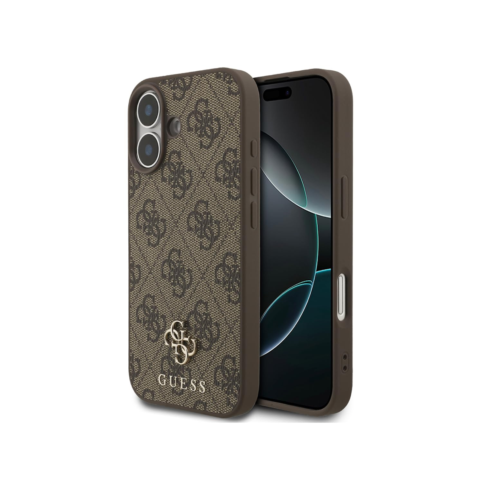 CG MOBILE Guess Protective Case Designed for iPhone 17 |Magnetic Compatible|4G Pu Leather Case with Small 4G & Classic Metal Logos -Brown