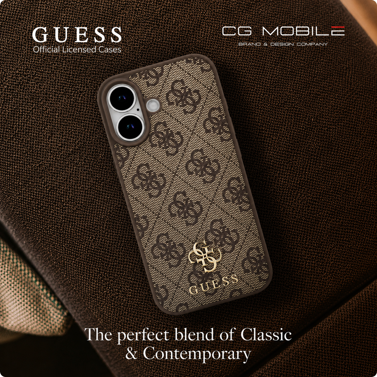 CG MOBILE Guess Protective Case Designed for iPhone 17 |Magnetic Compatible|4G Pu Leather Case with Small 4G & Classic Metal Logos -Brown