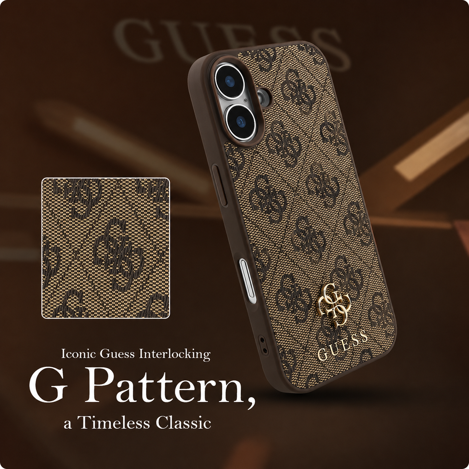 CG MOBILE Guess Protective Case Designed for iPhone 17 |Magnetic Compatible|4G Pu Leather Case with Small 4G & Classic Metal Logos -Brown