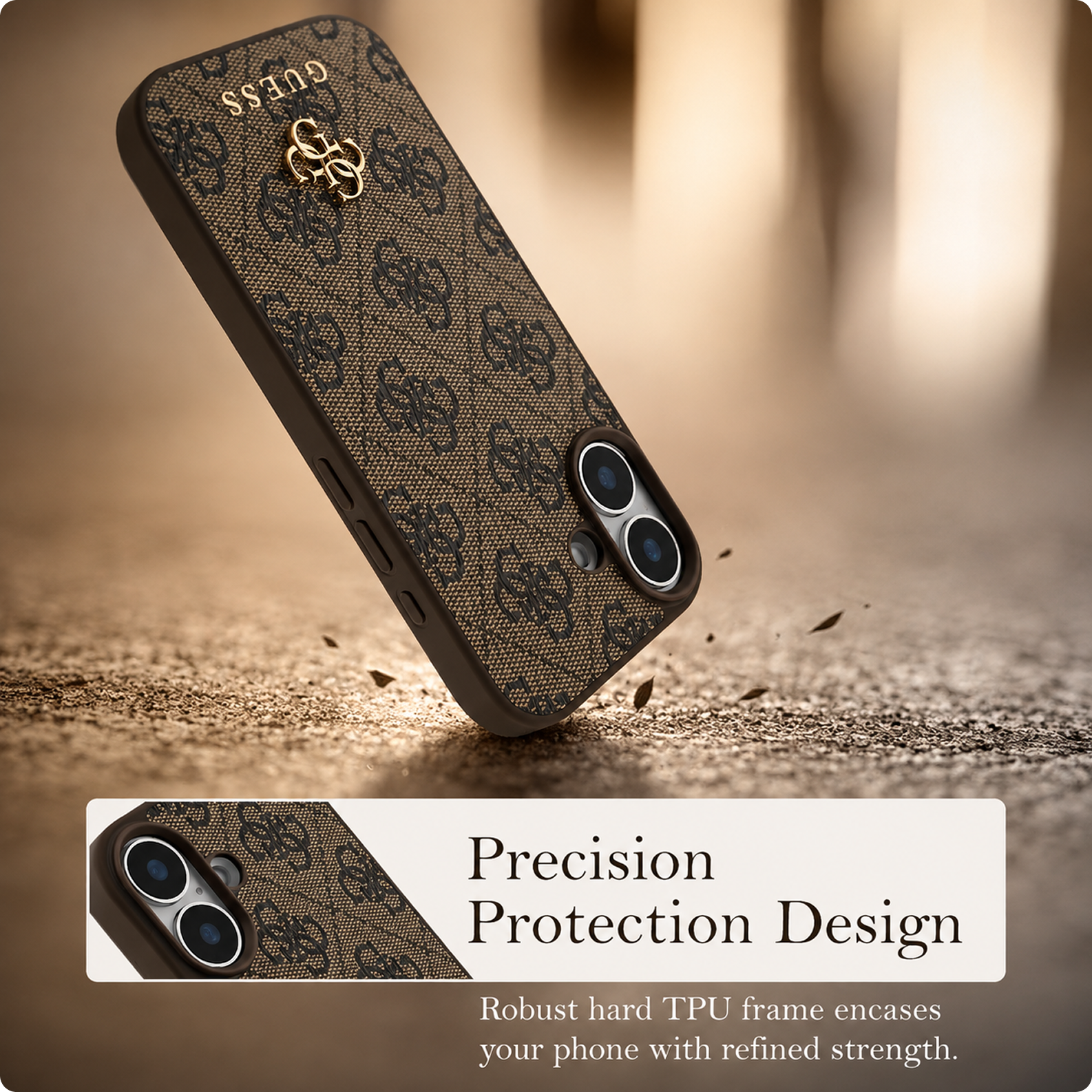 CG MOBILE Guess Protective Case Designed for iPhone 17 |Magnetic Compatible|4G Pu Leather Case with Small 4G & Classic Metal Logos -Brown