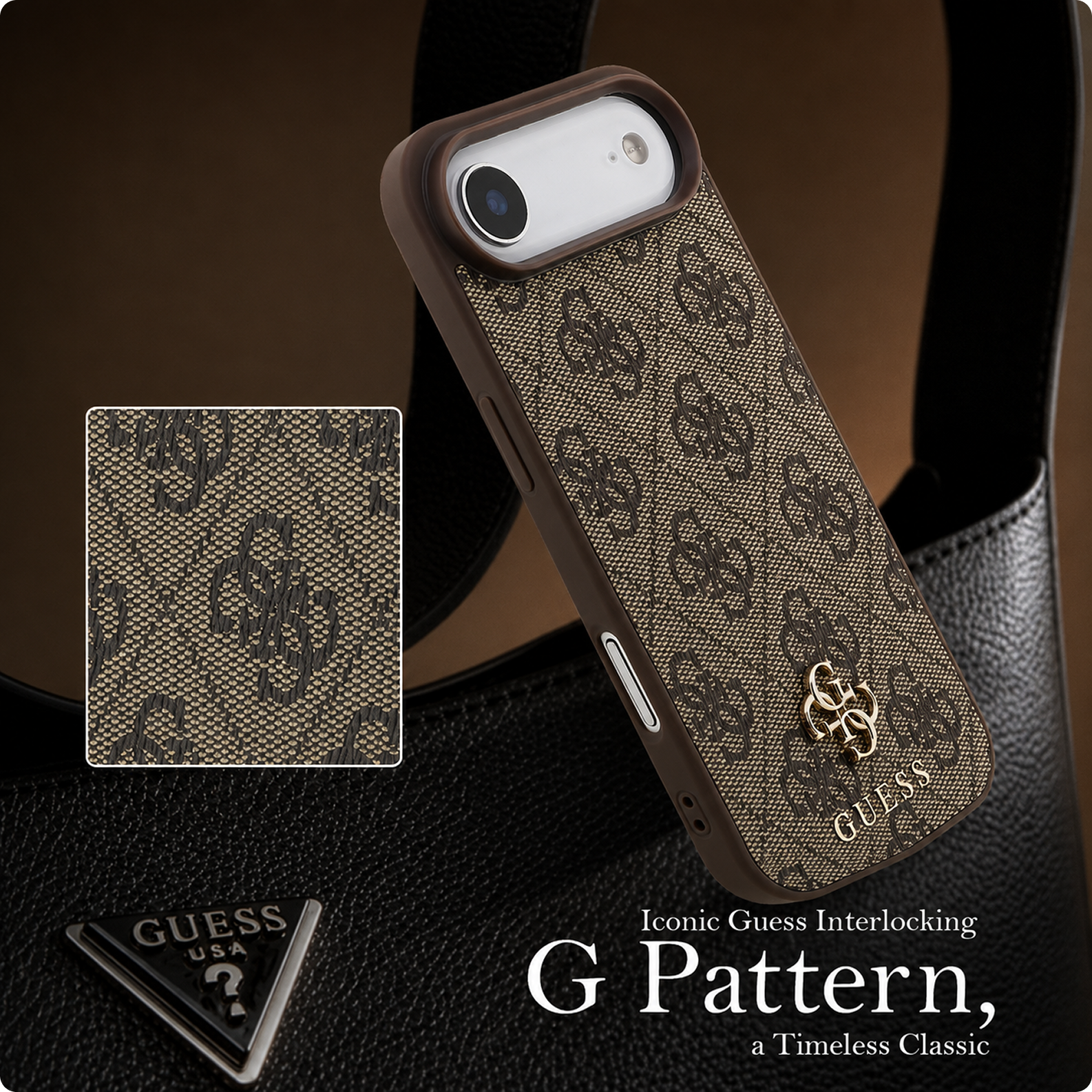 CG MOBILE Guess Protective Case Designed for iPhone 17 Air |Magnetic Compatible|4G Pu Leather Case with Small 4G & Classic Metal Logos -Brown
