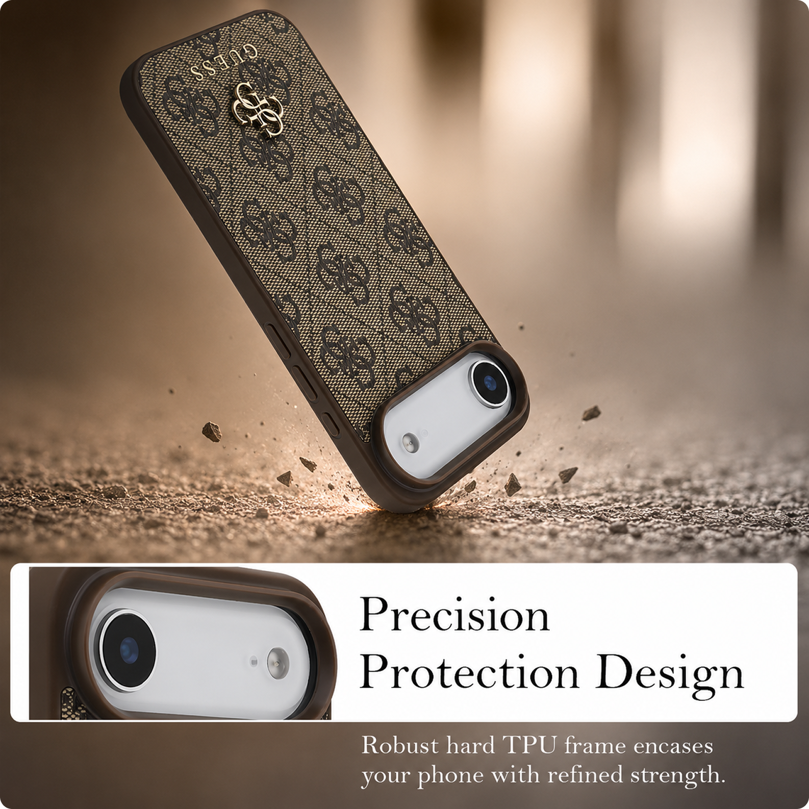 CG MOBILE Guess Protective Case Designed for iPhone 17 Air |Magnetic Compatible|4G Pu Leather Case with Small 4G & Classic Metal Logos -Brown