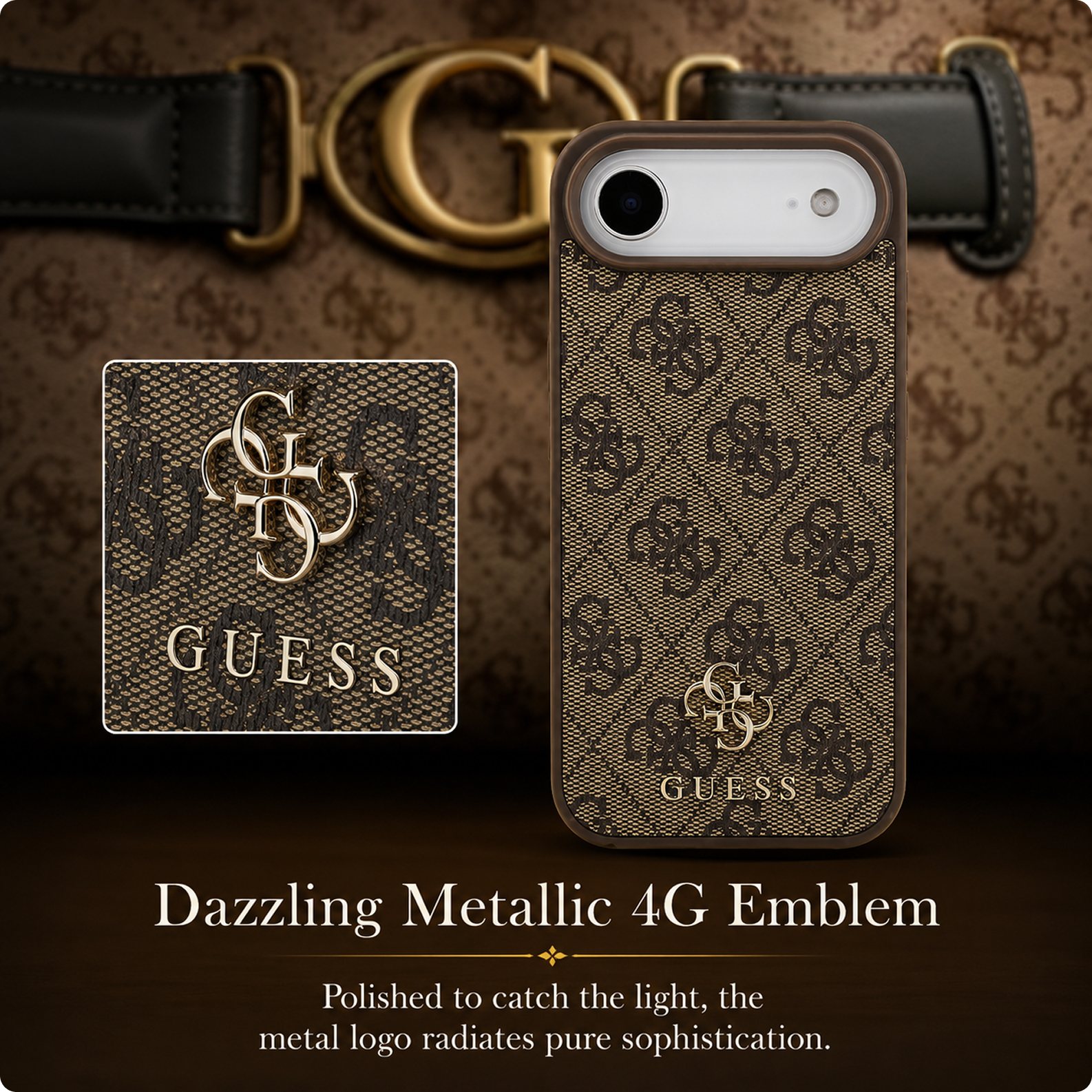 CG MOBILE Guess Protective Case Designed for iPhone 17 Air |Magnetic Compatible|4G Pu Leather Case with Small 4G & Classic Metal Logos -Brown