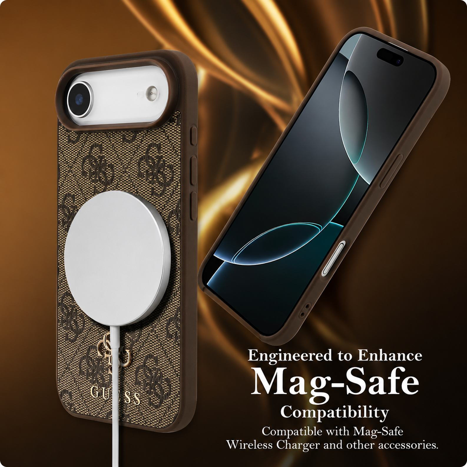 CG MOBILE Guess Protective Case Designed for iPhone 17 Air |Magnetic Compatible|4G Pu Leather Case with Small 4G & Classic Metal Logos -Brown