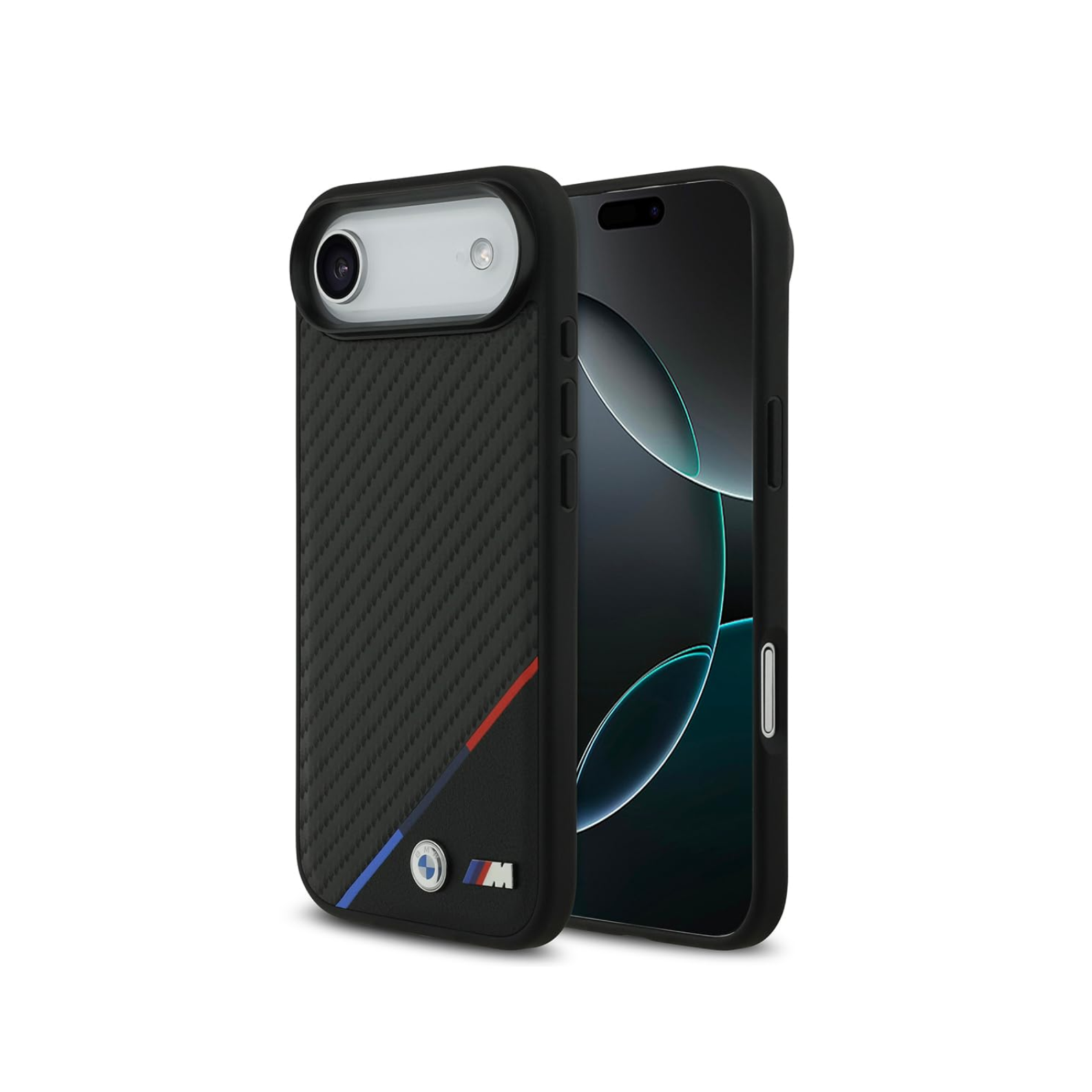 CG MOBILE BMW [Official Licensed] Protective Case Designed for iPhone 17 Air |Magnetic Compatible|M Collection|Pu Leather Case Carbon & Tricolor Stripe with Metal Logos -Black