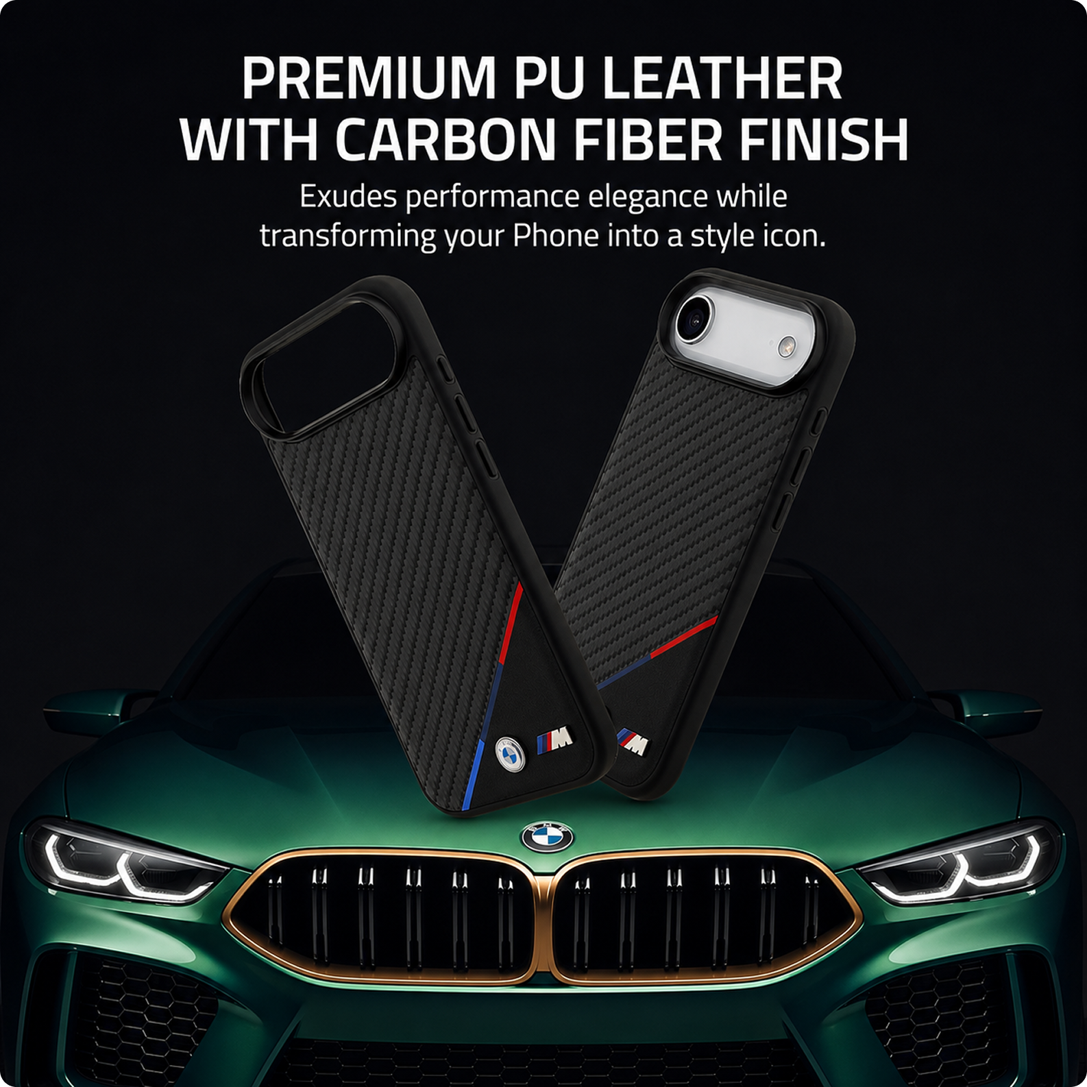 CG MOBILE BMW [Official Licensed] Protective Case Designed for iPhone 17 Air |Magnetic Compatible|M Collection|Pu Leather Case Carbon & Tricolor Stripe with Metal Logos -Black