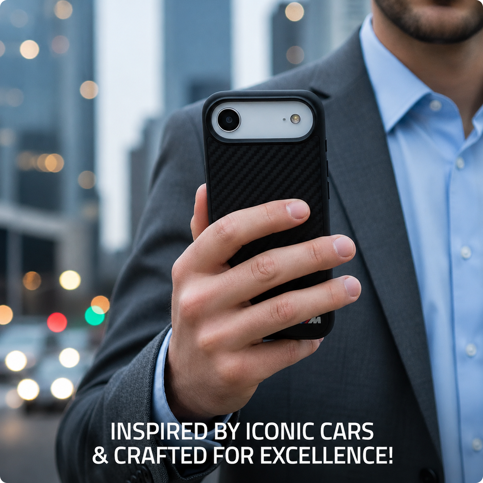 CG MOBILE BMW [Official Licensed] Protective Case Designed for iPhone 17 Air |Magnetic Compatible|M Collection|Pu Leather Case Carbon & Tricolor Stripe with Metal Logos -Black