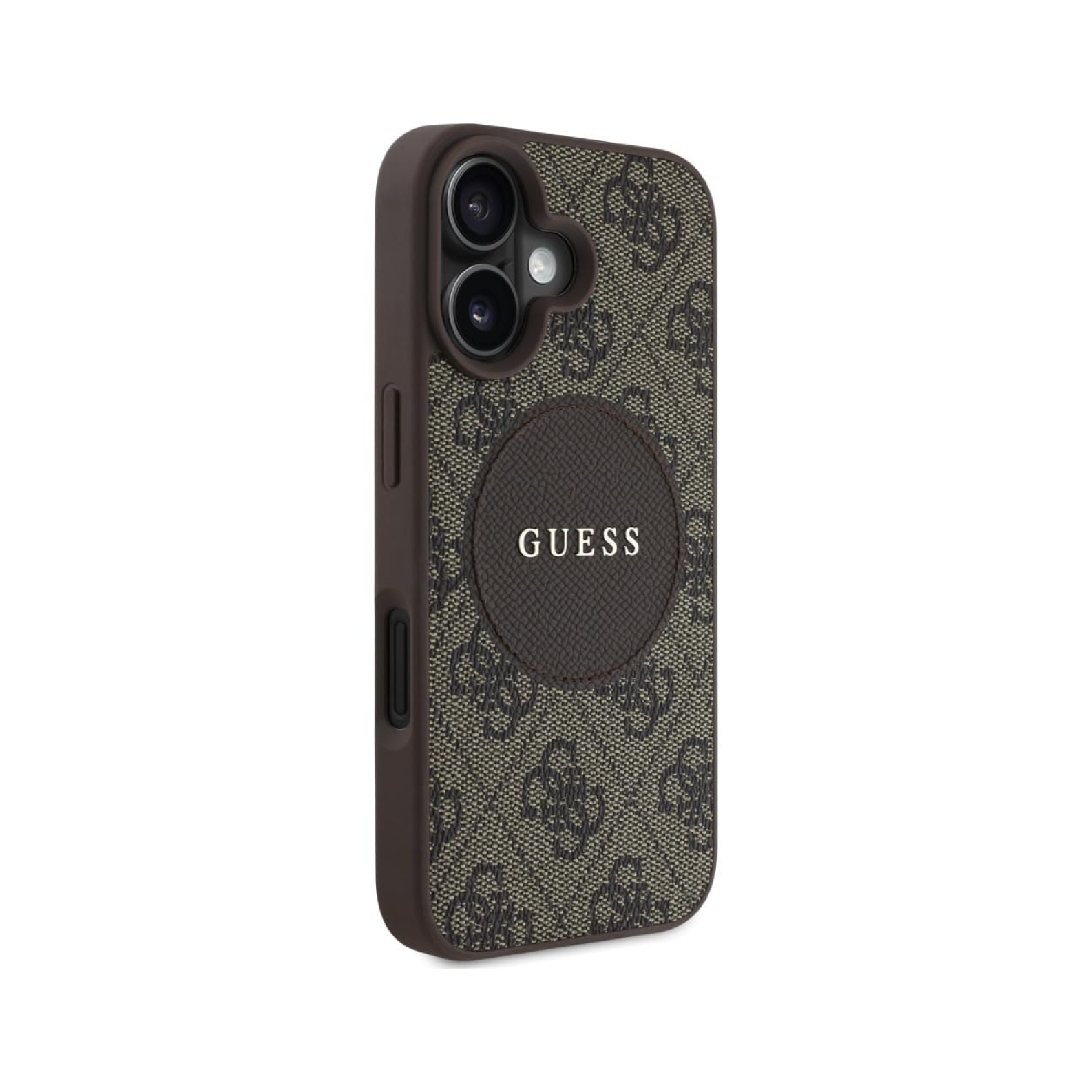 CG MOBILE Guess [Official Licensed] Protective Case Designed for iPhone 16 |Magnetic Compatible |PU Case 4G Circle with Classic Logo - Brown