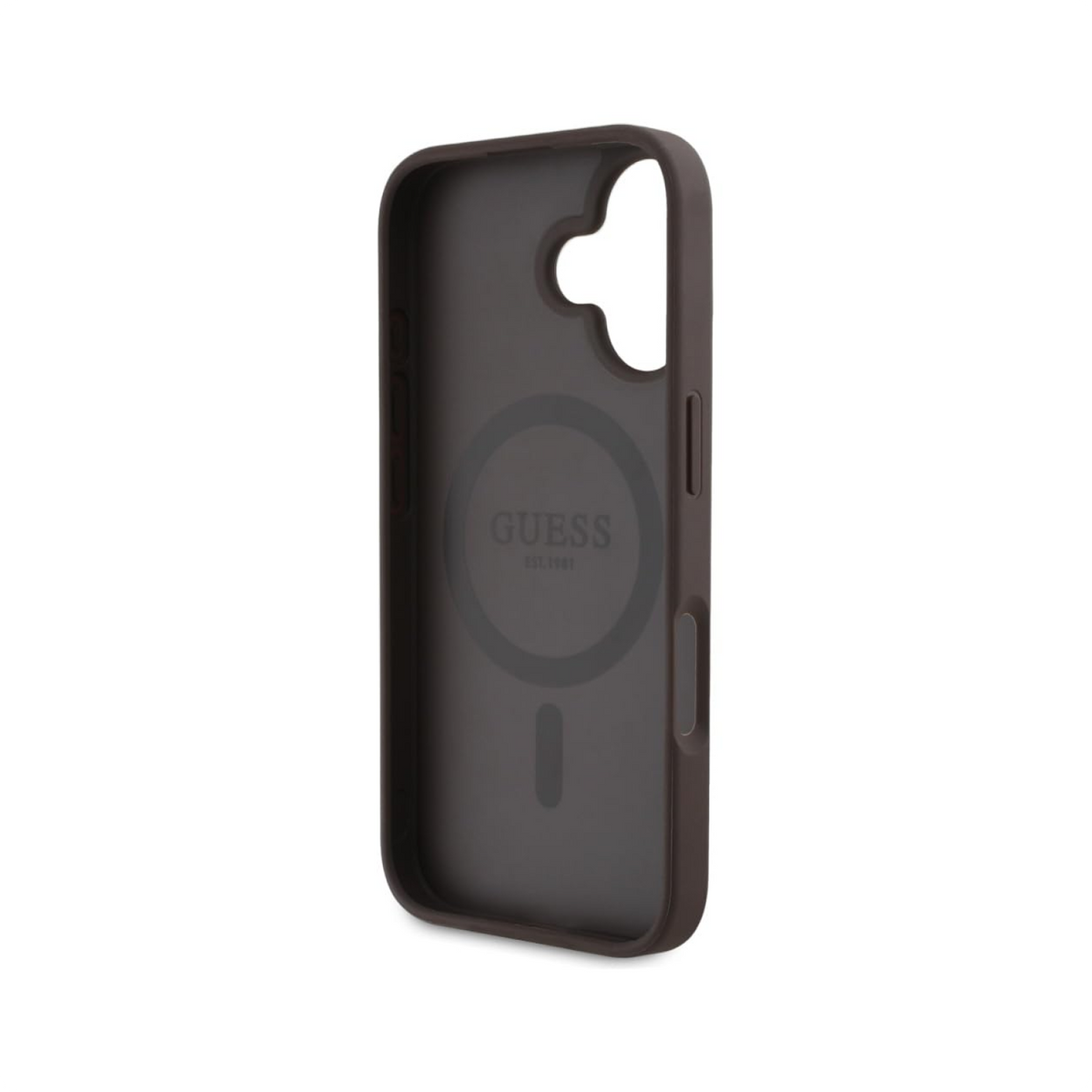 CG MOBILE Guess [Official Licensed] Protective Case Designed for iPhone 16 |Magnetic Compatible |PU Case 4G Circle with Classic Logo - Brown