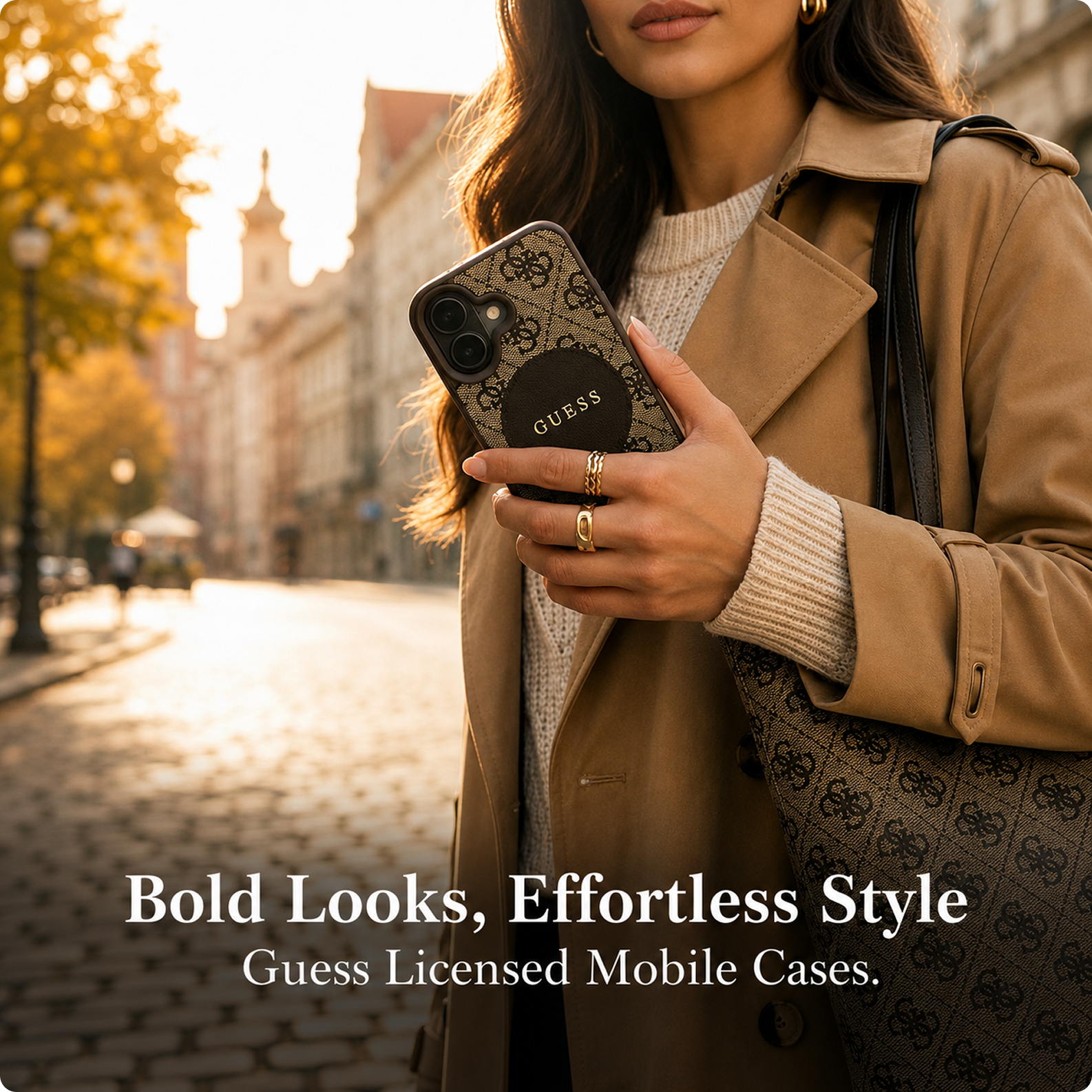 CG MOBILE Guess [Official Licensed] Protective Case Designed for iPhone 16 |Magnetic Compatible |PU Case 4G Circle with Classic Logo - Brown