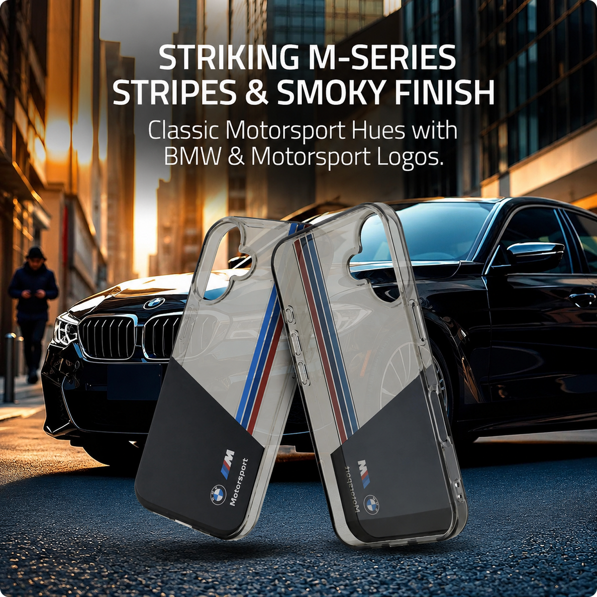 CG MOBILE BMW Phone Case [Official Licensed] Motorsport Collection|IML Printed Case with Vertical Stripes Protective Case/Cover Compatible with iPhone 16 Plus(6.7-Inch)(2024)-Black