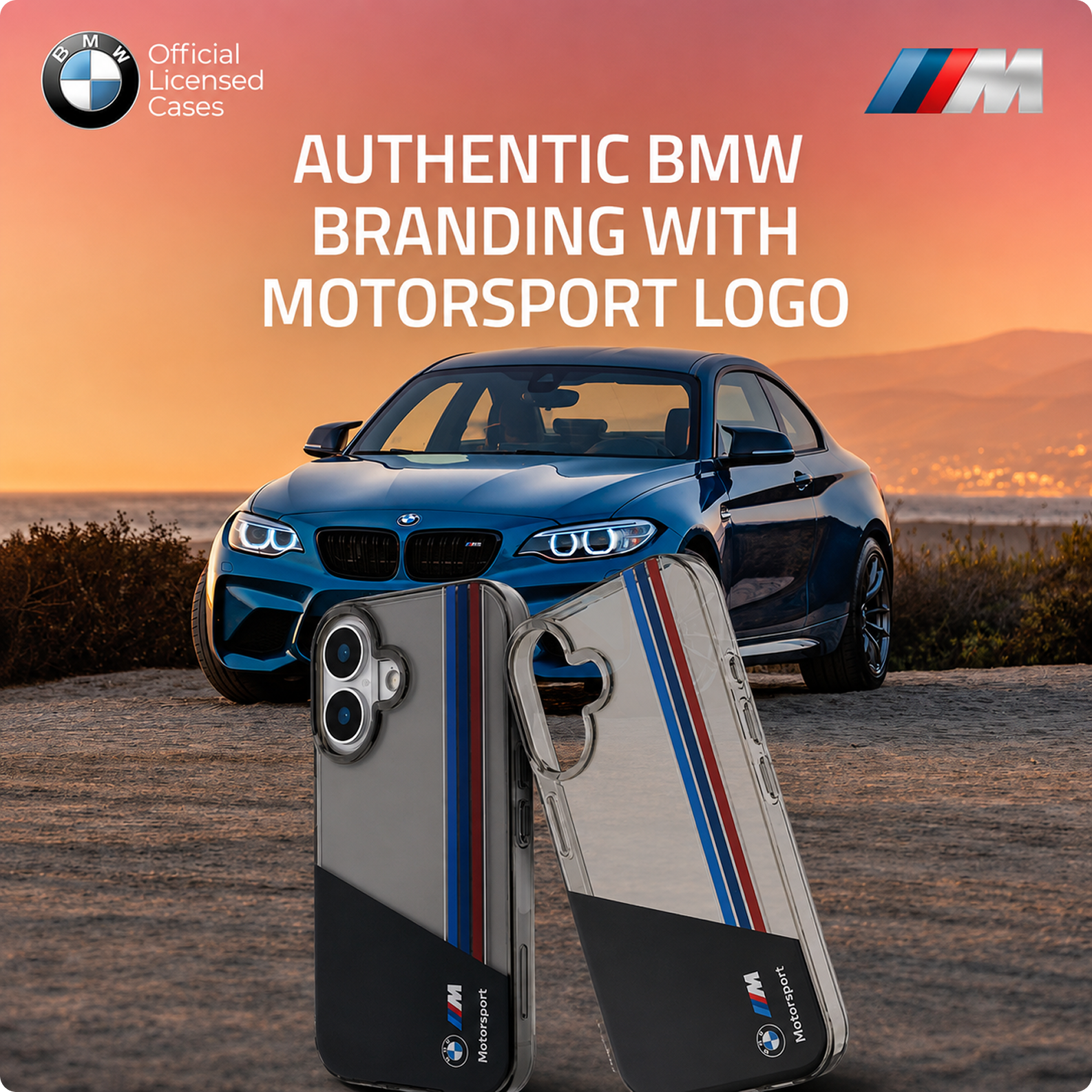 CG MOBILE BMW Phone Case [Official Licensed] Motorsport Collection|IML Printed Case with Vertical Stripes Protective Case/Cover Compatible with iPhone 16 Plus(6.7-Inch)(2024)-Black