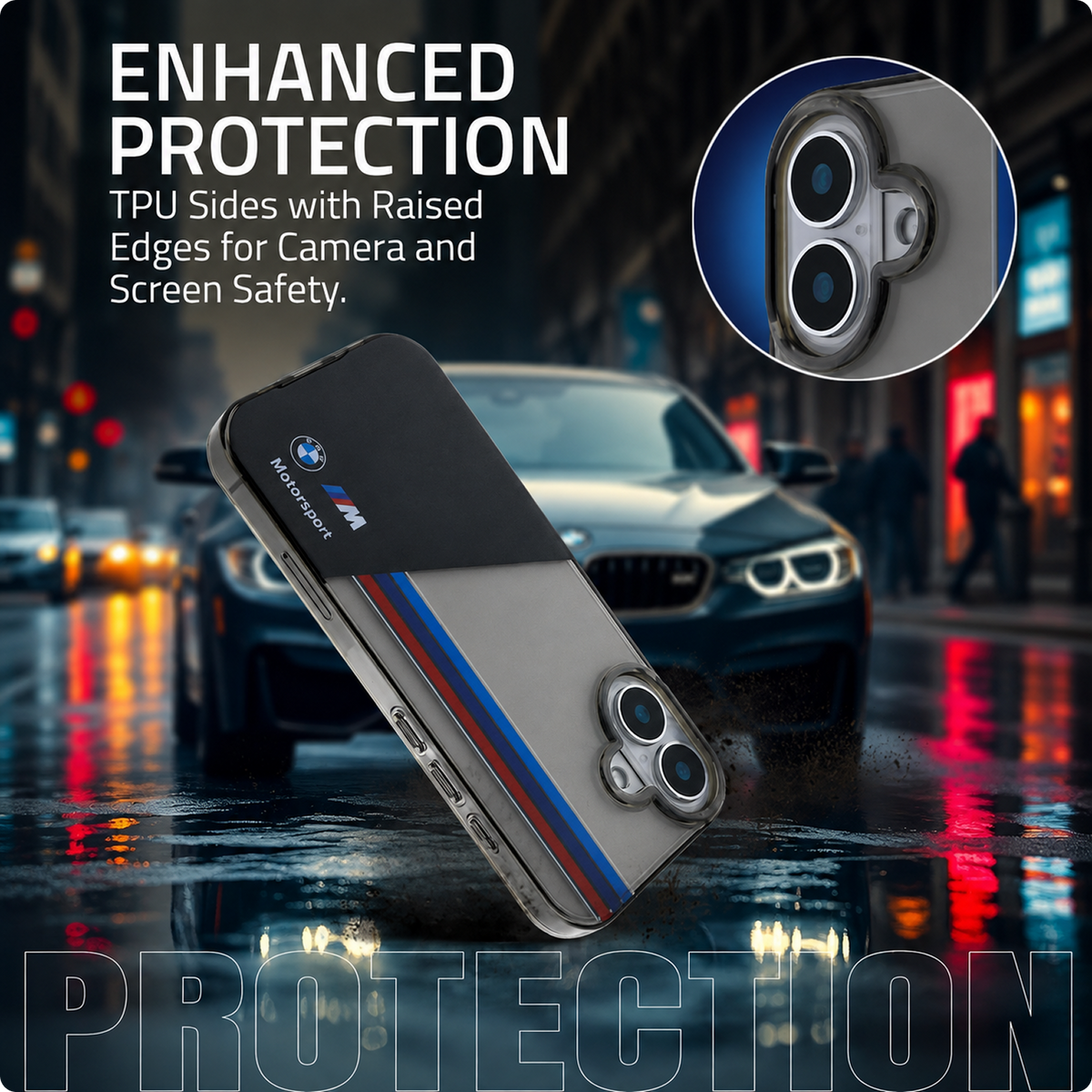 CG MOBILE BMW Phone Case [Official Licensed] Motorsport Collection|IML Printed Case with Vertical Stripes Protective Case/Cover Compatible with iPhone 16 Plus(6.7-Inch)(2024)-Black