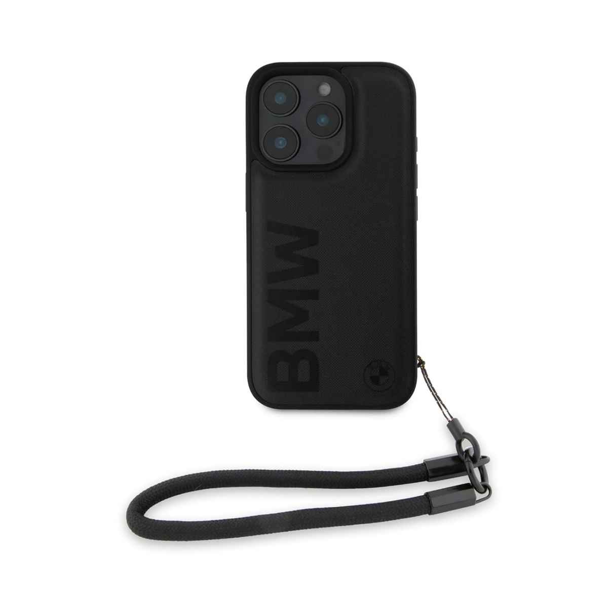 CG MOBILE BMW Phone Case [Official Licensed] Signature| PU Leather Case with Cord Strap Big Wordmark Protective Case/Cover Compatible with iPhone 16 Pro (6.3-Inch) (2024) - Black
