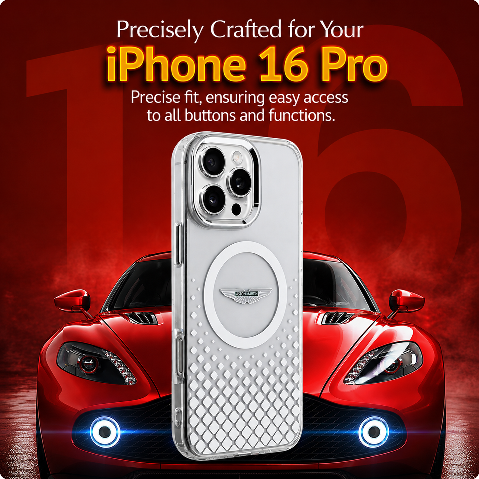 CG MOBILE Aston Martin Phone Case [Official Licensed] Magnetic Compatible| IML Case with Gradient Squares Design & Metal Buttons Protective Case/Cover Compatible with iPhone 16 Pro