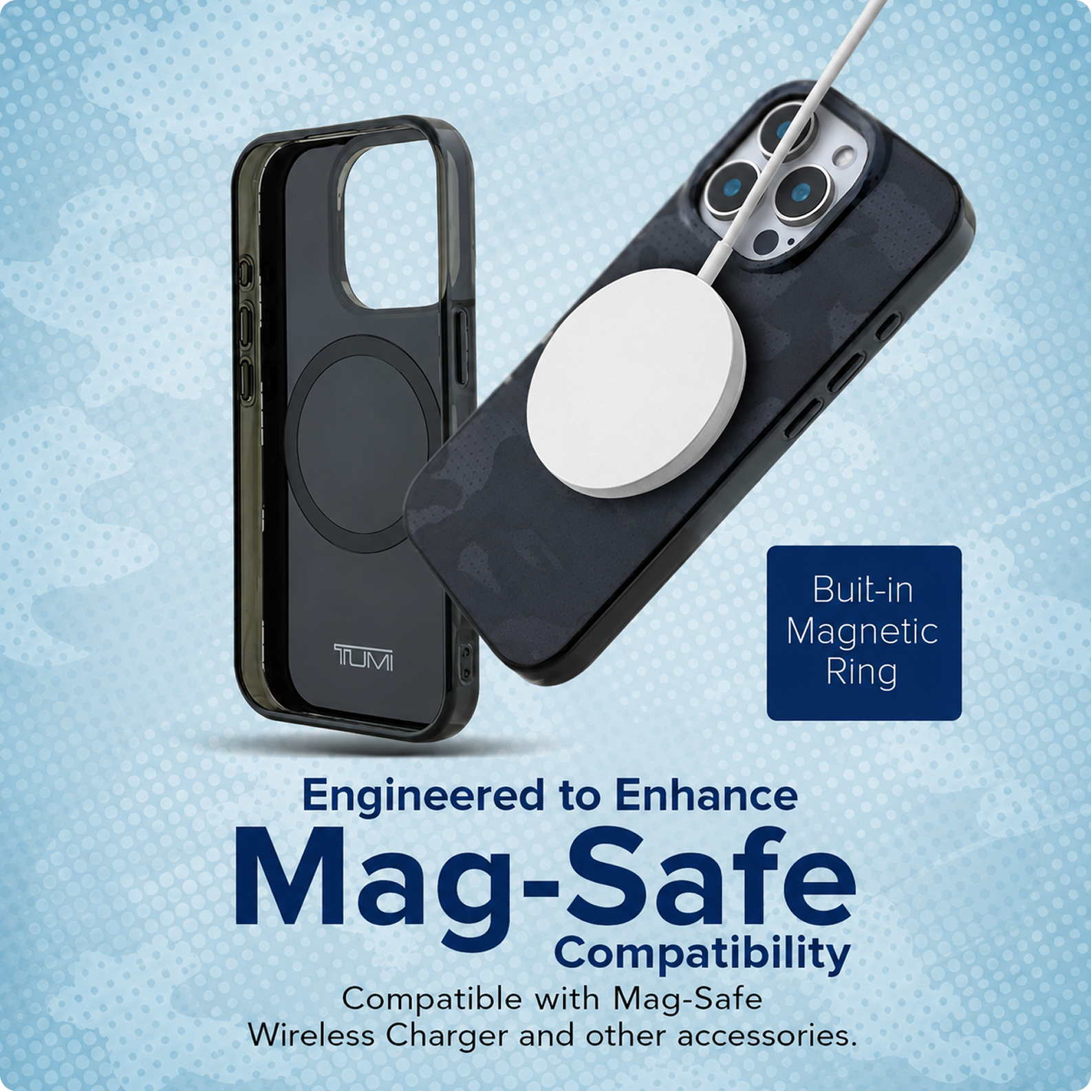 CG MOBILE Tumi Phone Case [Official Licensed] Magnetic Compatible |PC/TPU Case Double Layer with Camo Print Protective Case/Cover Compatible with iPhone 16 Pro (6.3-Inch) 2024 - Grey