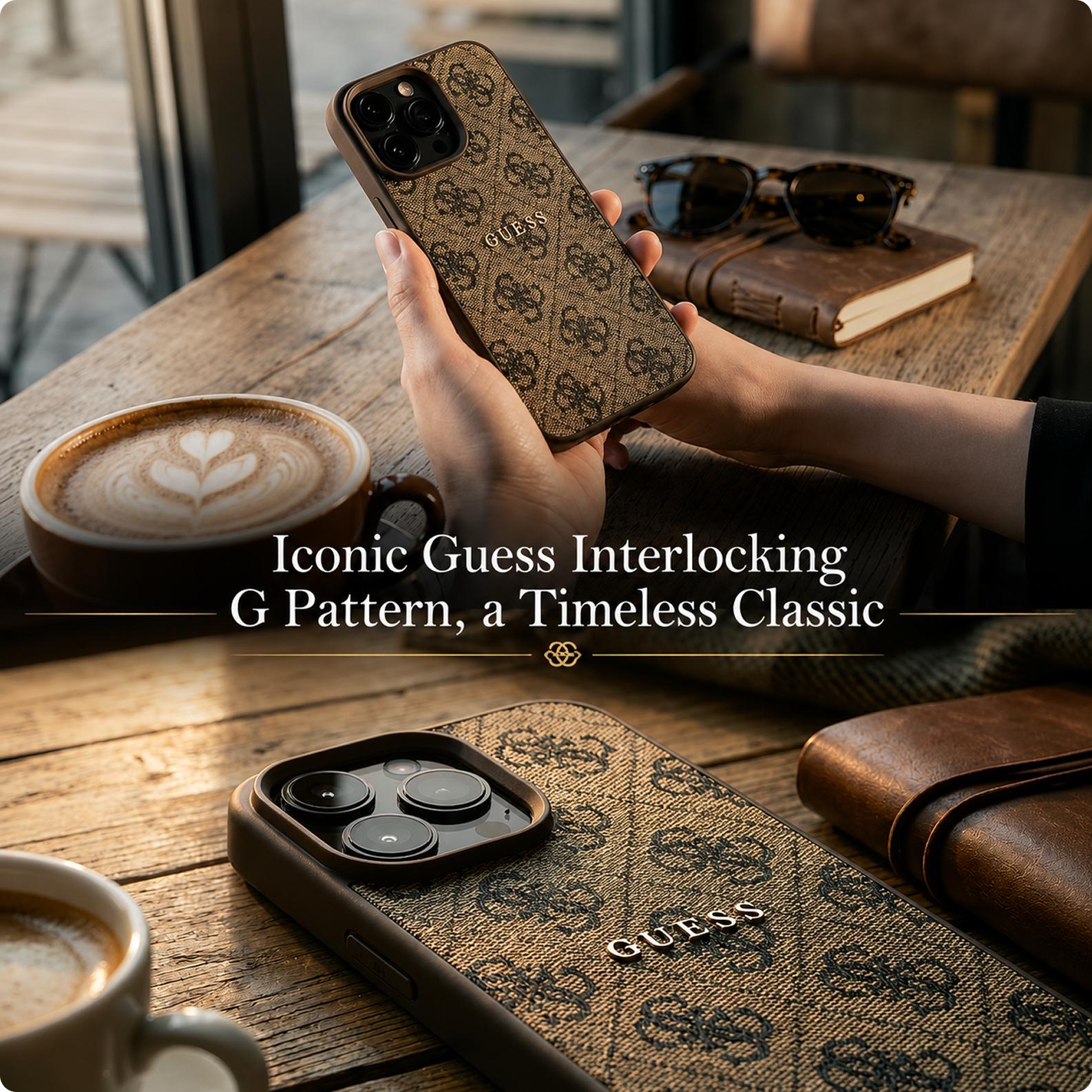 GUESS [Official Licensed by CG Mobile Protective Case Designed for iPhone 16 Pro Max |Magnetic Compatible|4G PU Leather Case with Classic Metal Logo - Brown