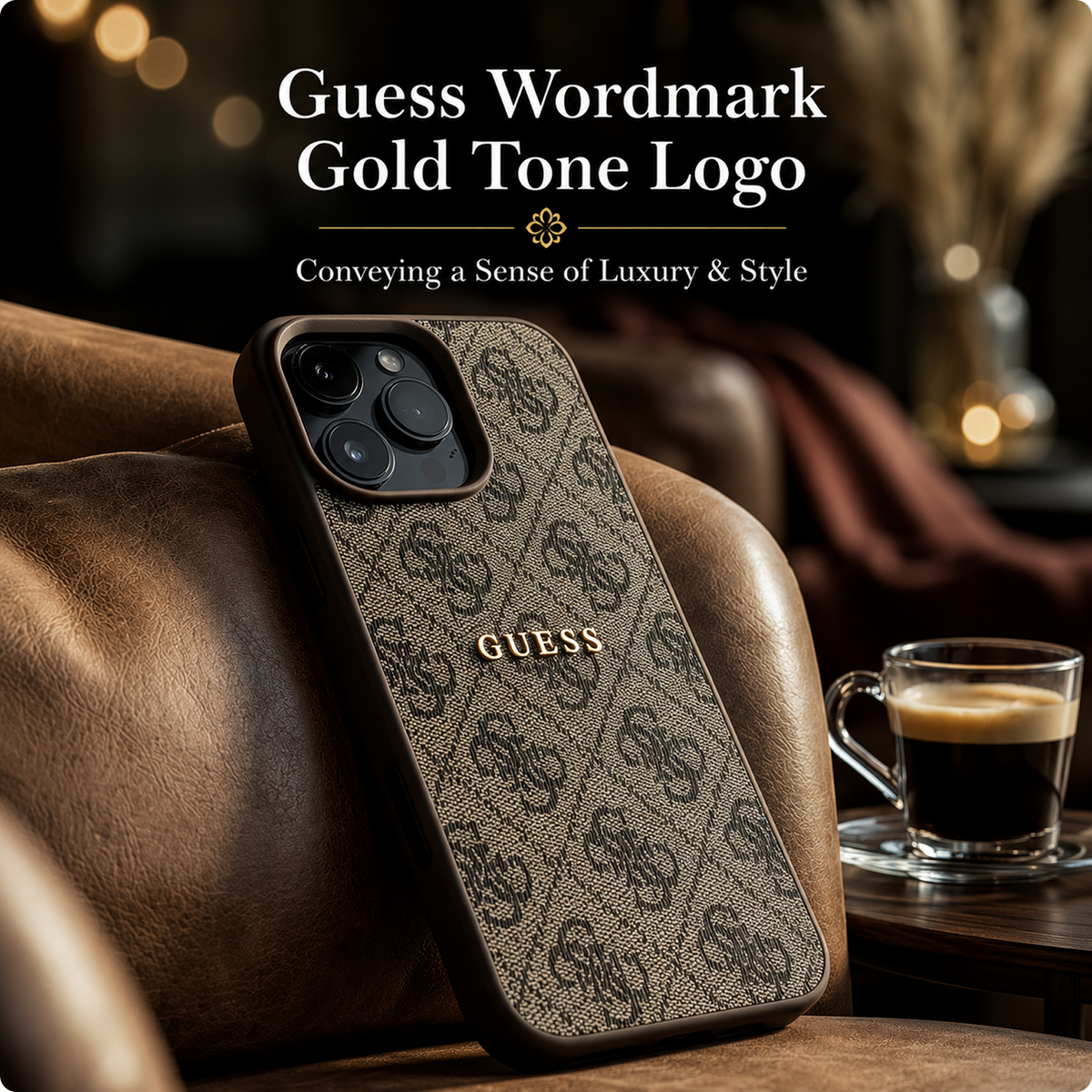 GUESS [Official Licensed by CG Mobile Protective Case Designed for iPhone 16 Pro Max |Magnetic Compatible|4G PU Leather Case with Classic Metal Logo - Brown