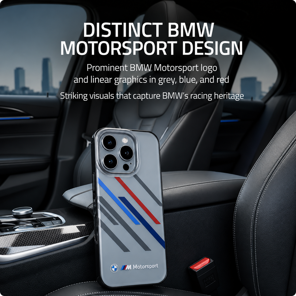 CG MOBILE BMW [Official Licensed], Protective Case Designed for iPhone 16 Pro Max |Motorsport | IML Printed Case Random Stripes - Grey