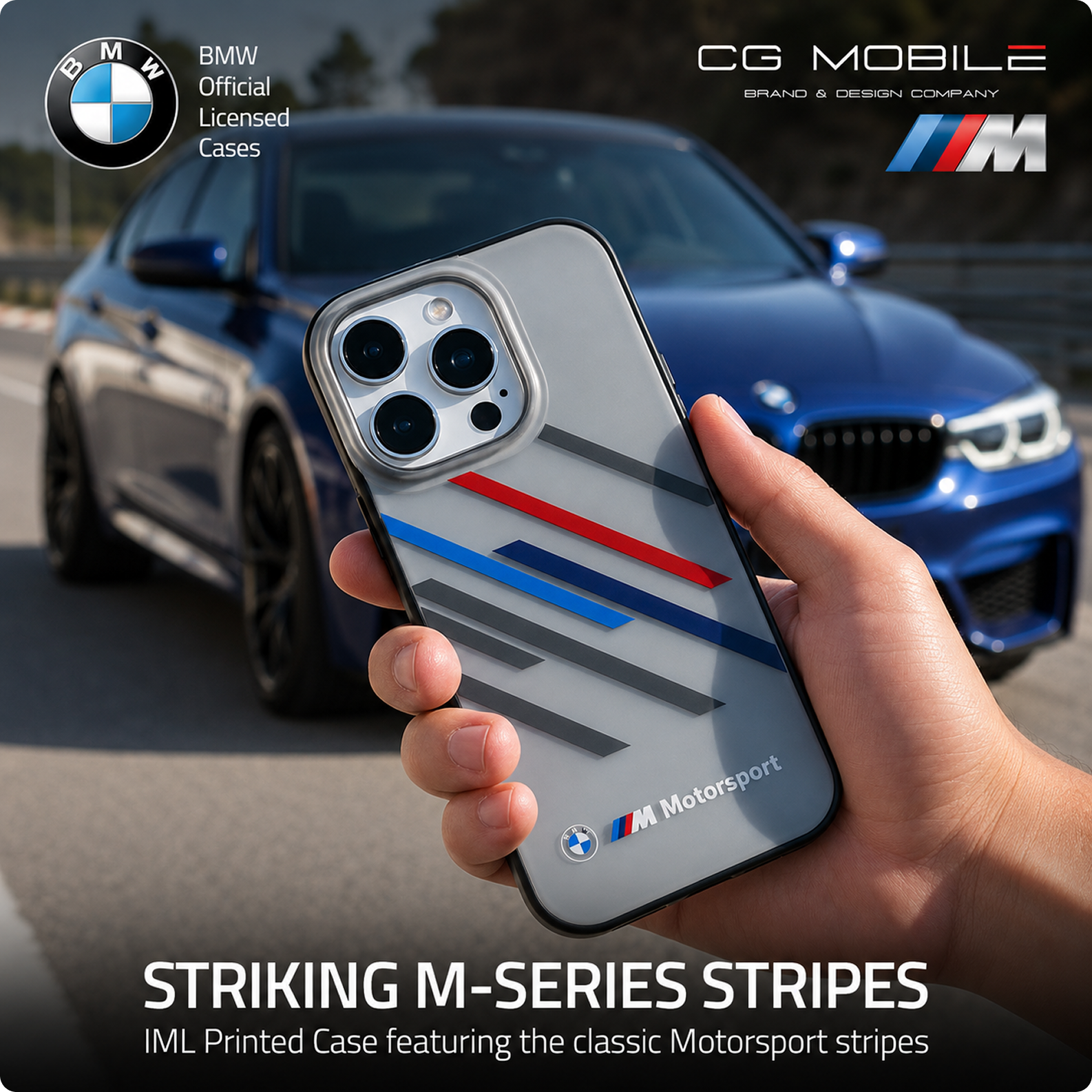 CG MOBILE BMW [Official Licensed], Protective Case Designed for iPhone 16 Pro Max |Motorsport | IML Printed Case Random Stripes - Grey