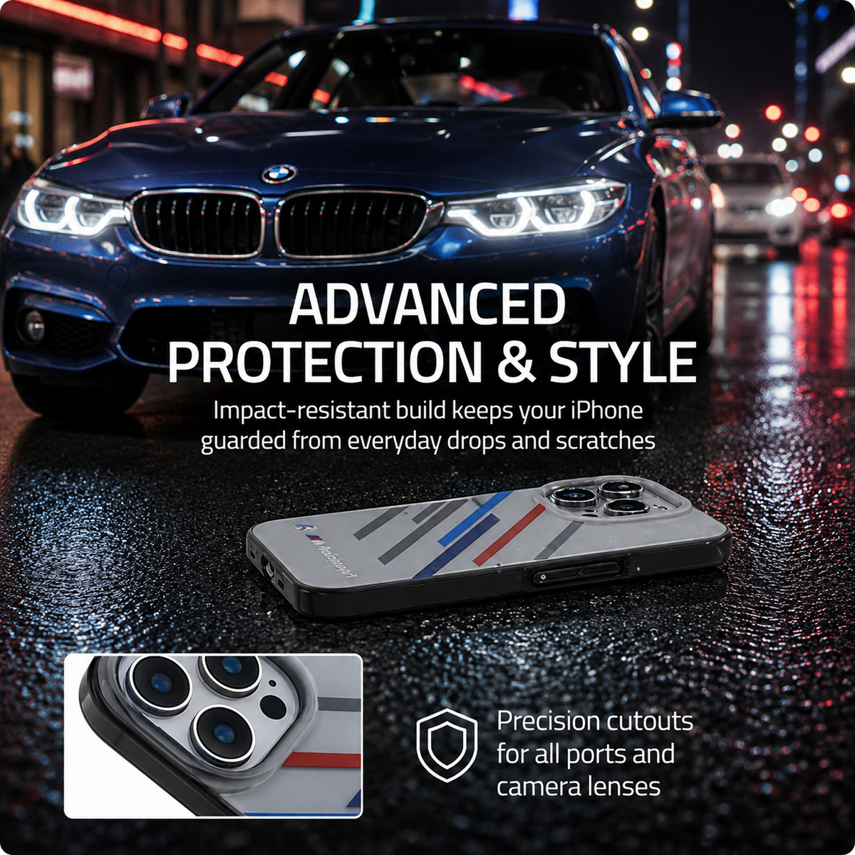 CG MOBILE BMW [Official Licensed], Protective Case Designed for iPhone 16 Pro Max |Motorsport | IML Printed Case Random Stripes - Grey