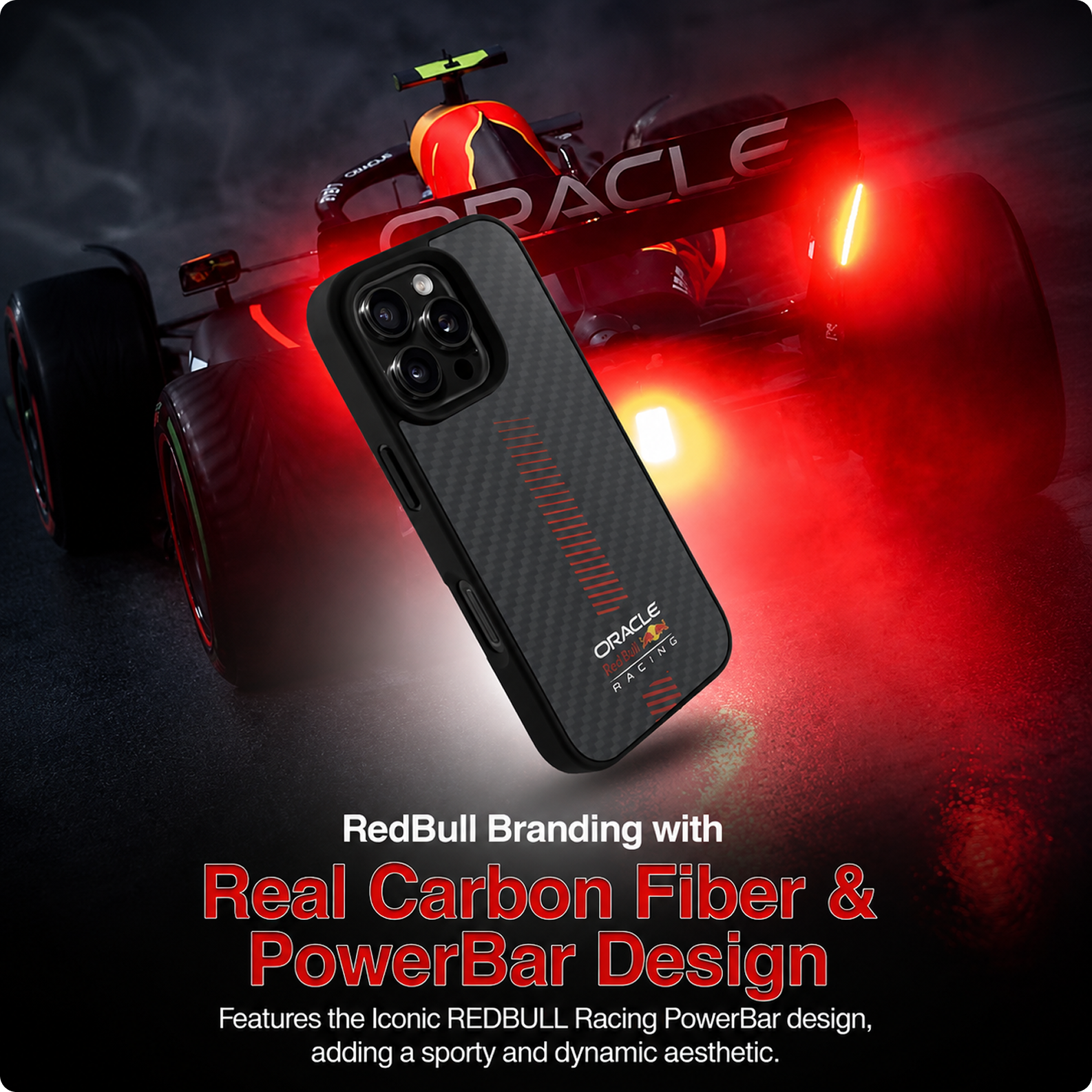CG MOBILE REDBULL Racing [Official Licensed] Protective Case Compatible with iPhone 16 Pro Max | Magnetic Compatible | Real Carbon Fiber Case - Black