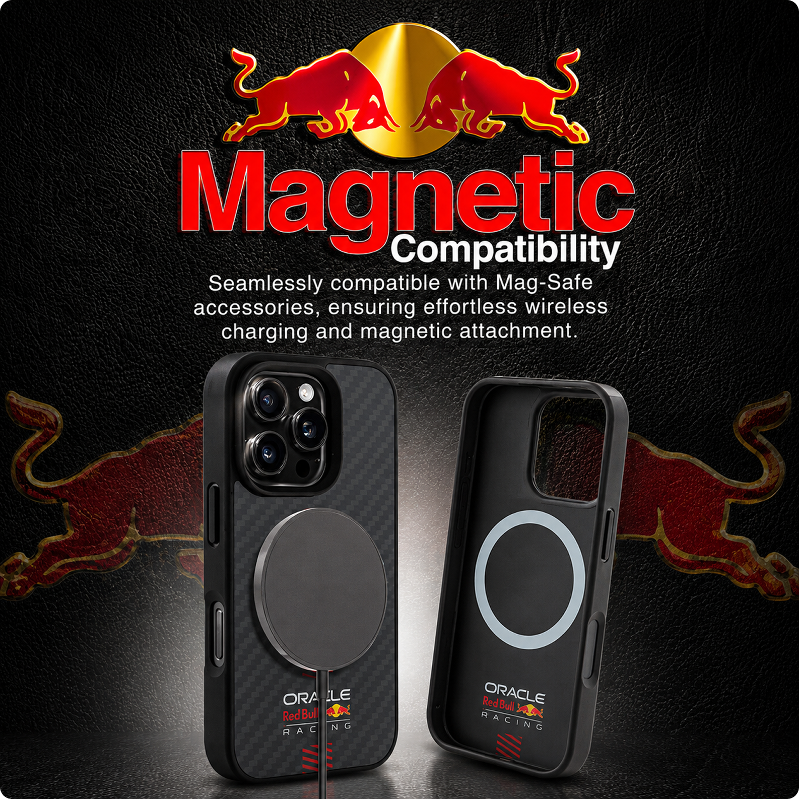 CG MOBILE REDBULL Racing [Official Licensed] Protective Case Compatible with iPhone 16 Pro Max | Magnetic Compatible | Real Carbon Fiber Case - Black