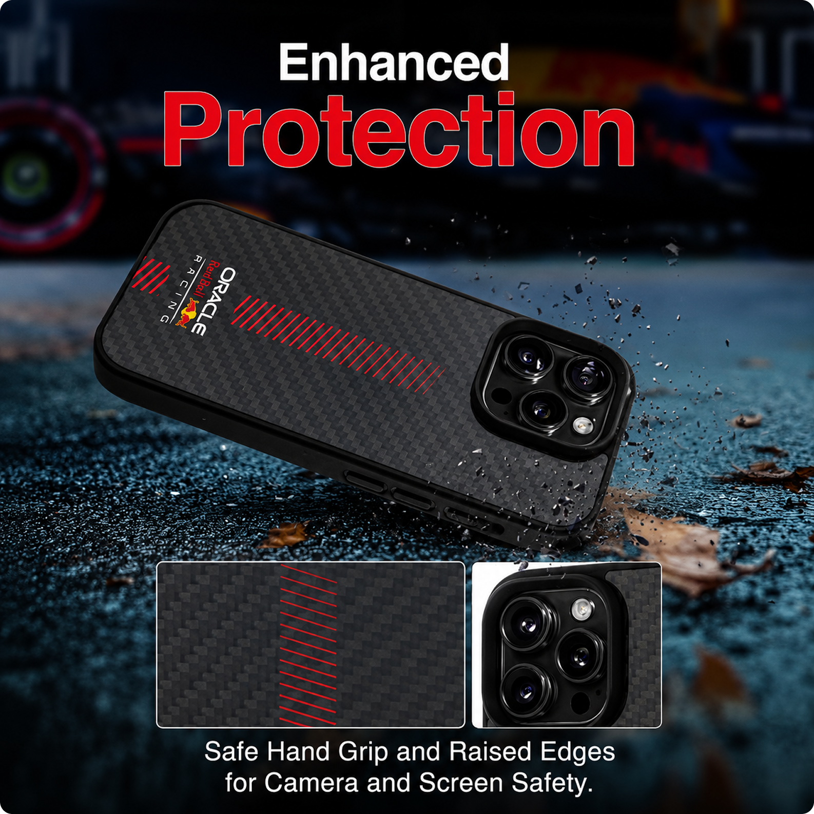 CG MOBILE REDBULL Racing [Official Licensed] Protective Case Compatible with iPhone 16 Pro Max | Magnetic Compatible | Real Carbon Fiber Case - Black