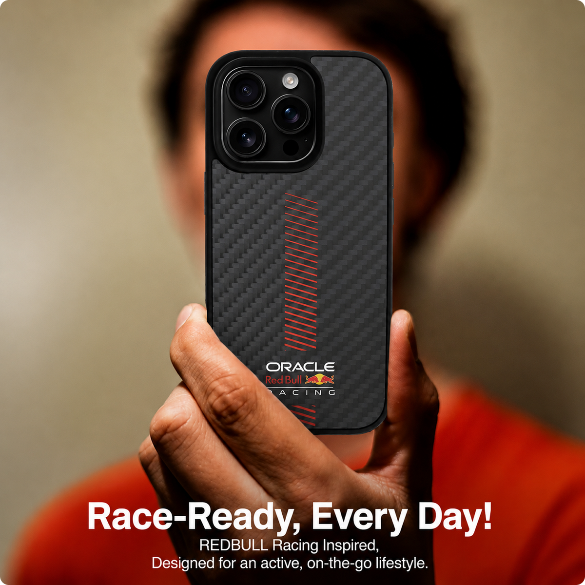 CG MOBILE REDBULL Racing [Official Licensed] Protective Case Compatible with iPhone 16 Pro Max | Magnetic Compatible | Real Carbon Fiber Case - Black