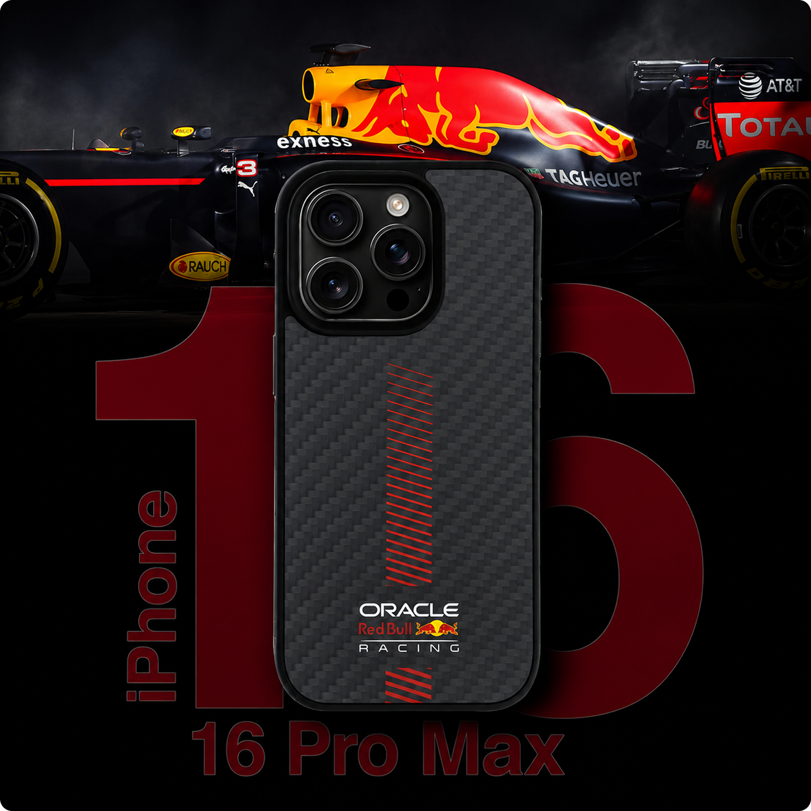 CG MOBILE REDBULL Racing [Official Licensed] Protective Case Compatible with iPhone 16 Pro Max | Magnetic Compatible | Real Carbon Fiber Case - Black