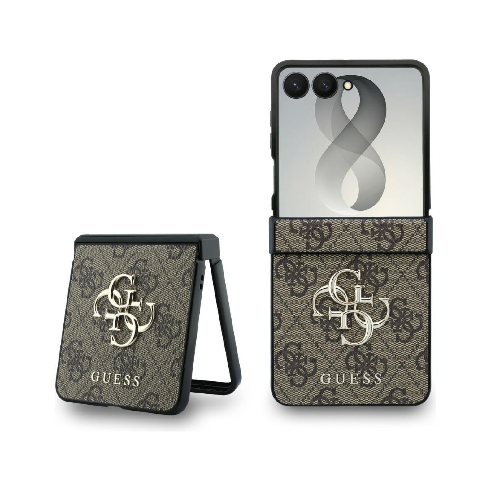 CG MOBILE Guess [Official Licensed], Protective Case Designed for Galaxy Z Flip 8 | 4G PU Case with Big 4G & Classic Metal Logo - Brown