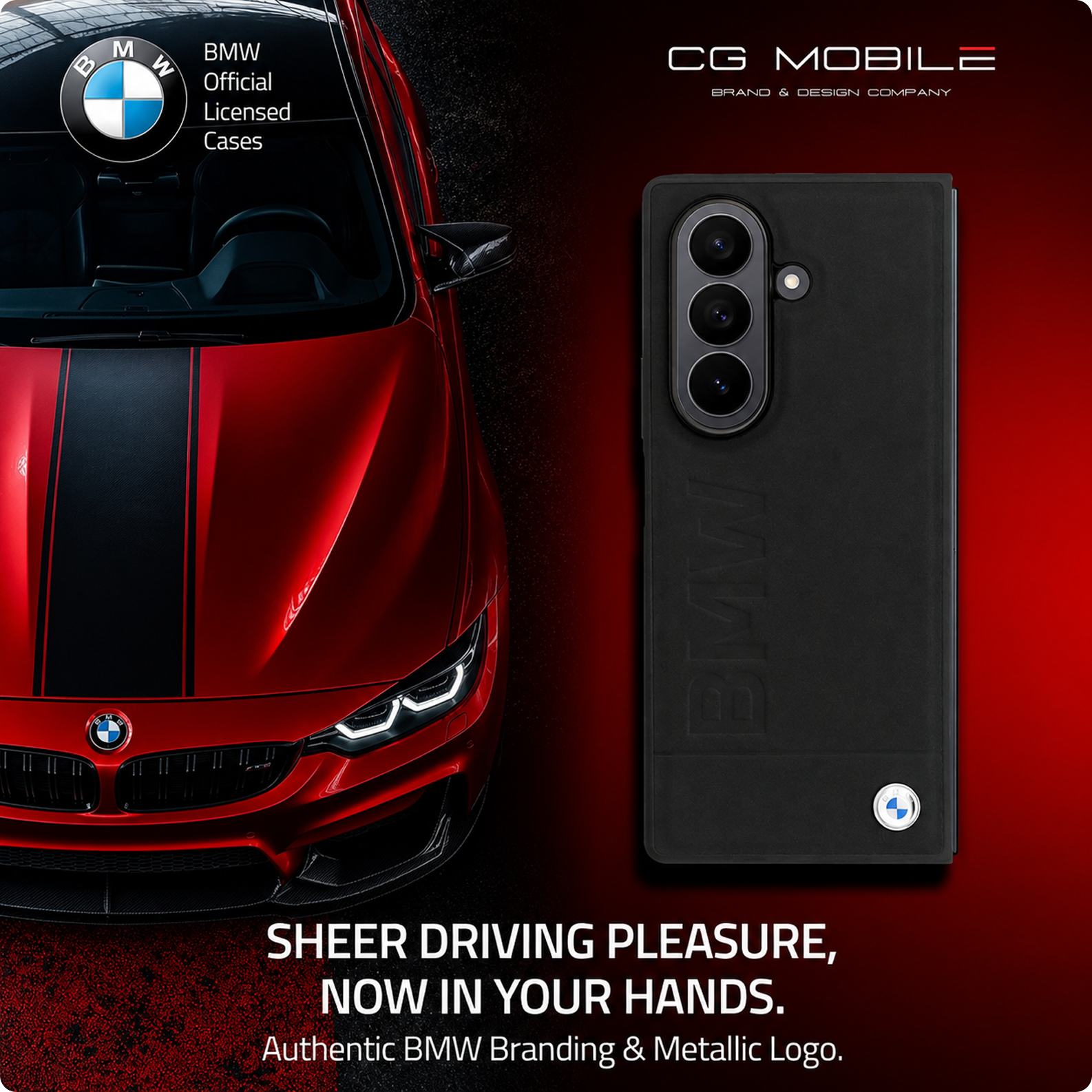 CG MOBILE BMW [Official Licensed] Signature Collection | Genuine Leather Case with Big Wordmark Protective Case/Cover Designed for Galaxy Z Fold 7 (2025) - Black