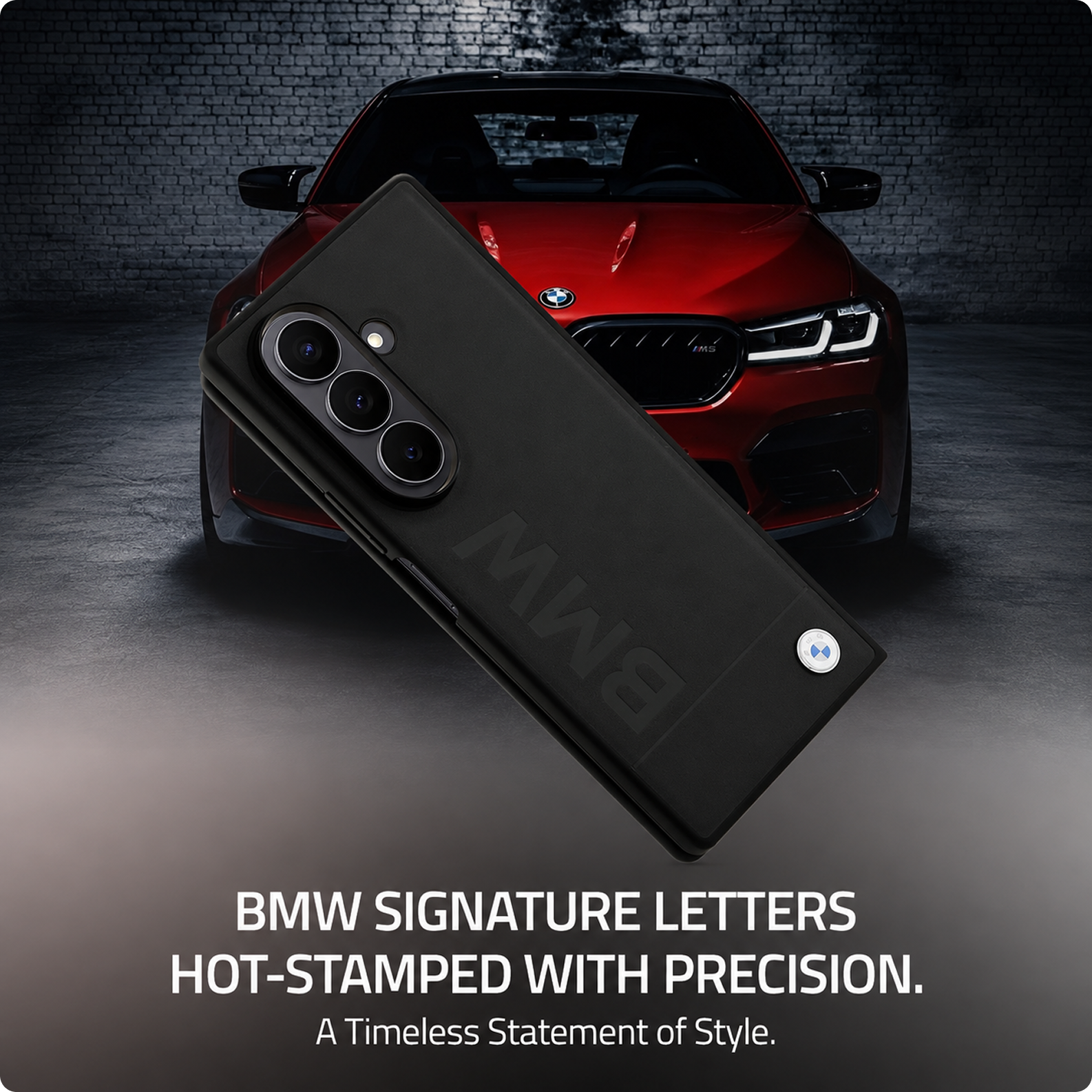 CG MOBILE BMW [Official Licensed] Signature Collection | Genuine Leather Case with Big Wordmark Protective Case/Cover Designed for Galaxy Z Fold 7 (2025) - Black