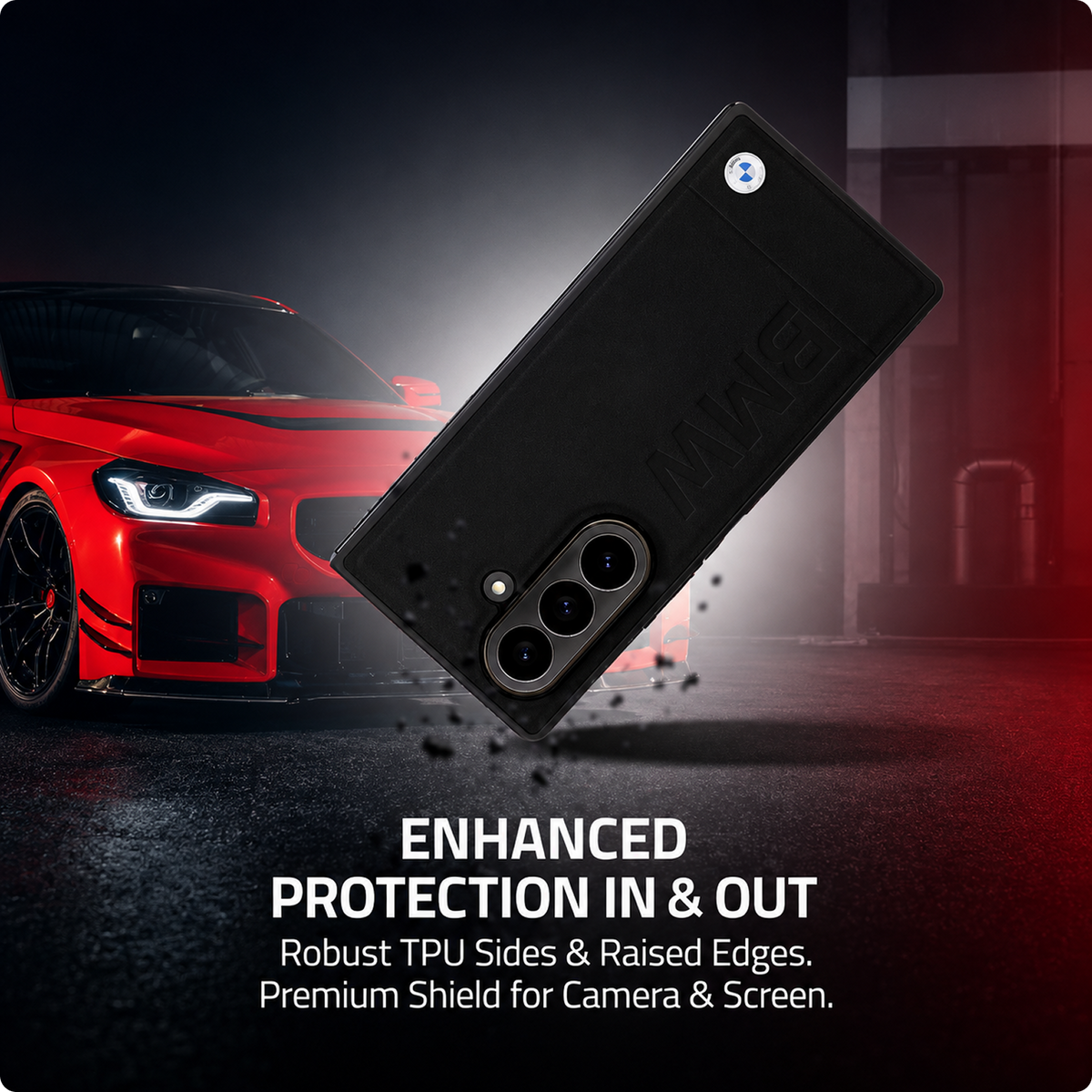 CG MOBILE BMW [Official Licensed] Signature Collection | Genuine Leather Case with Big Wordmark Protective Case/Cover Designed for Galaxy Z Fold 7 (2025) - Black