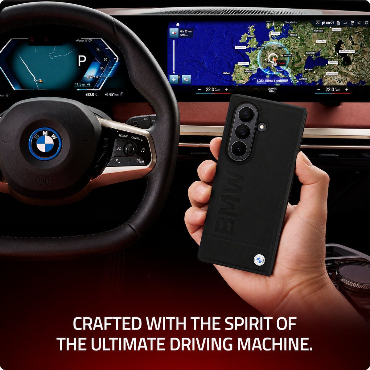 CG MOBILE BMW [Official Licensed] Signature Collection | Genuine Leather Case with Big Wordmark Protective Case/Cover Designed for Galaxy Z Fold 7 (2025) - Black
