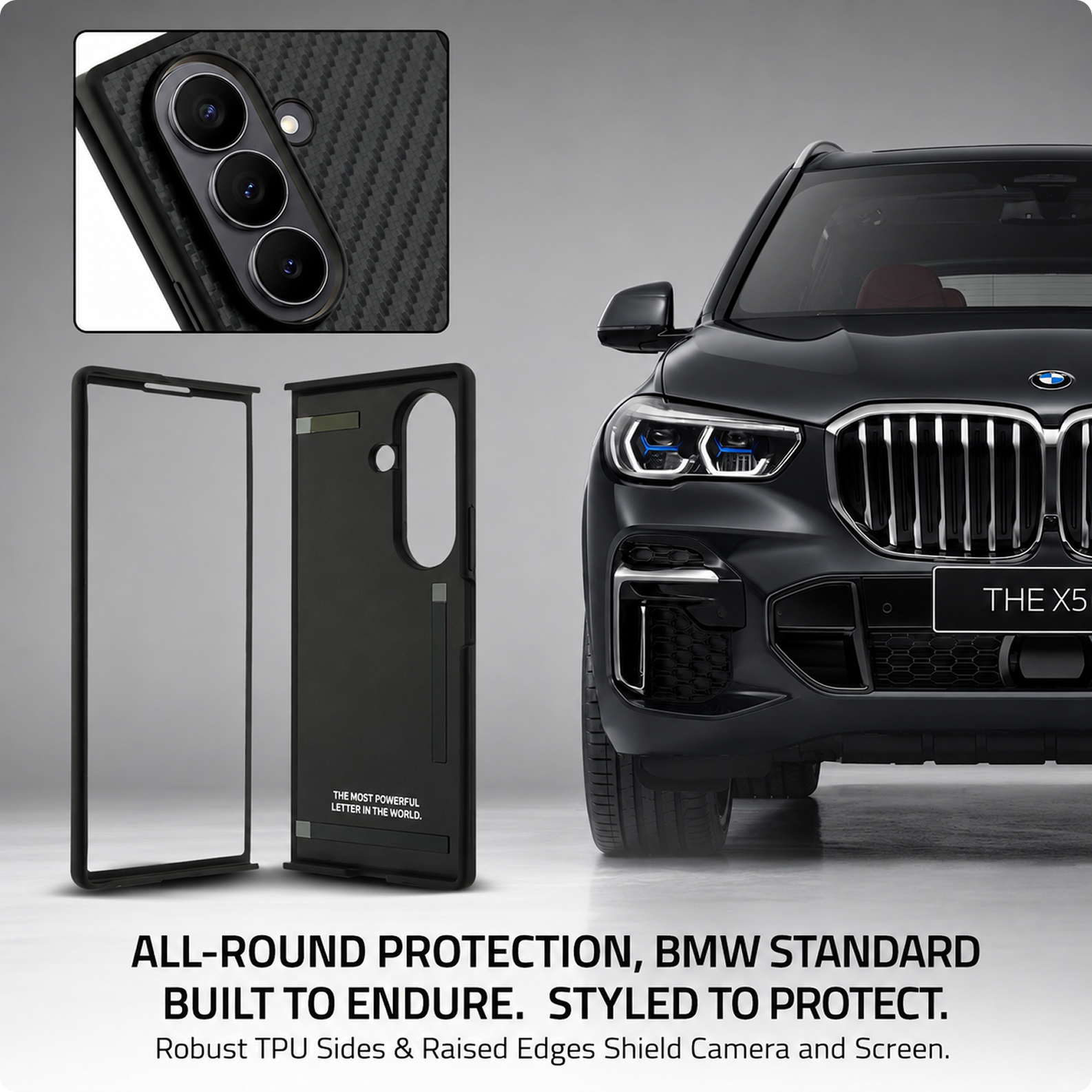 CG MOBILE BMW [Official Licensed] M Collection | Magnetic System, PU Leather & Carbon Case | Tricolor Stripe & Metal Logo Protective Case/Cover Designed for Galaxy Z Fold 7 - Black