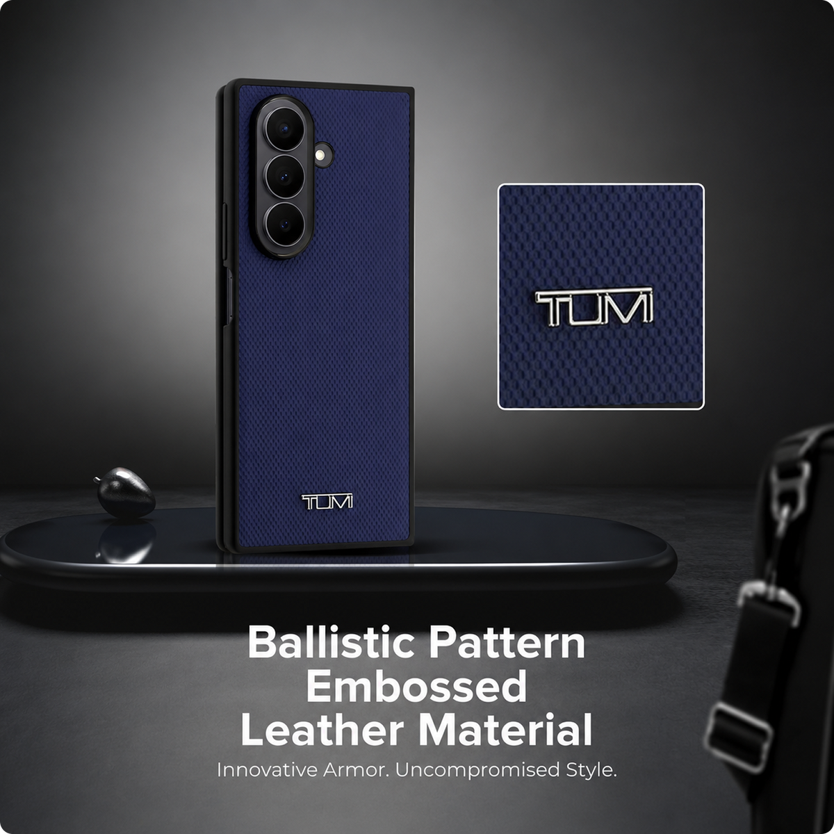 CG MOBILE TUMI [Official Licensed] Magnetic Compatible | Genuine Leather | Embossed Balistic Pattern Protective Case/Cover Designed for Galaxy Z Fold 7 (2025) - Midnight Blue
