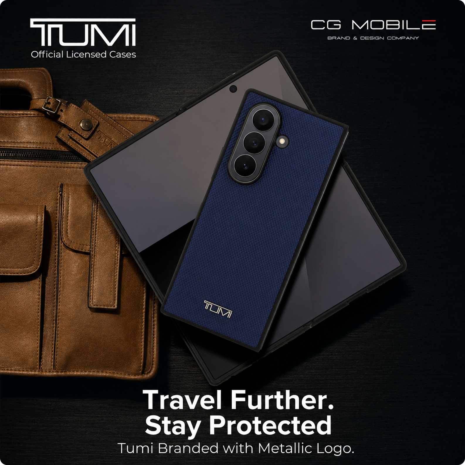 CG MOBILE TUMI [Official Licensed] Magnetic Compatible | Genuine Leather | Embossed Balistic Pattern Protective Case/Cover Designed for Galaxy Z Fold 7 (2025) - Midnight Blue