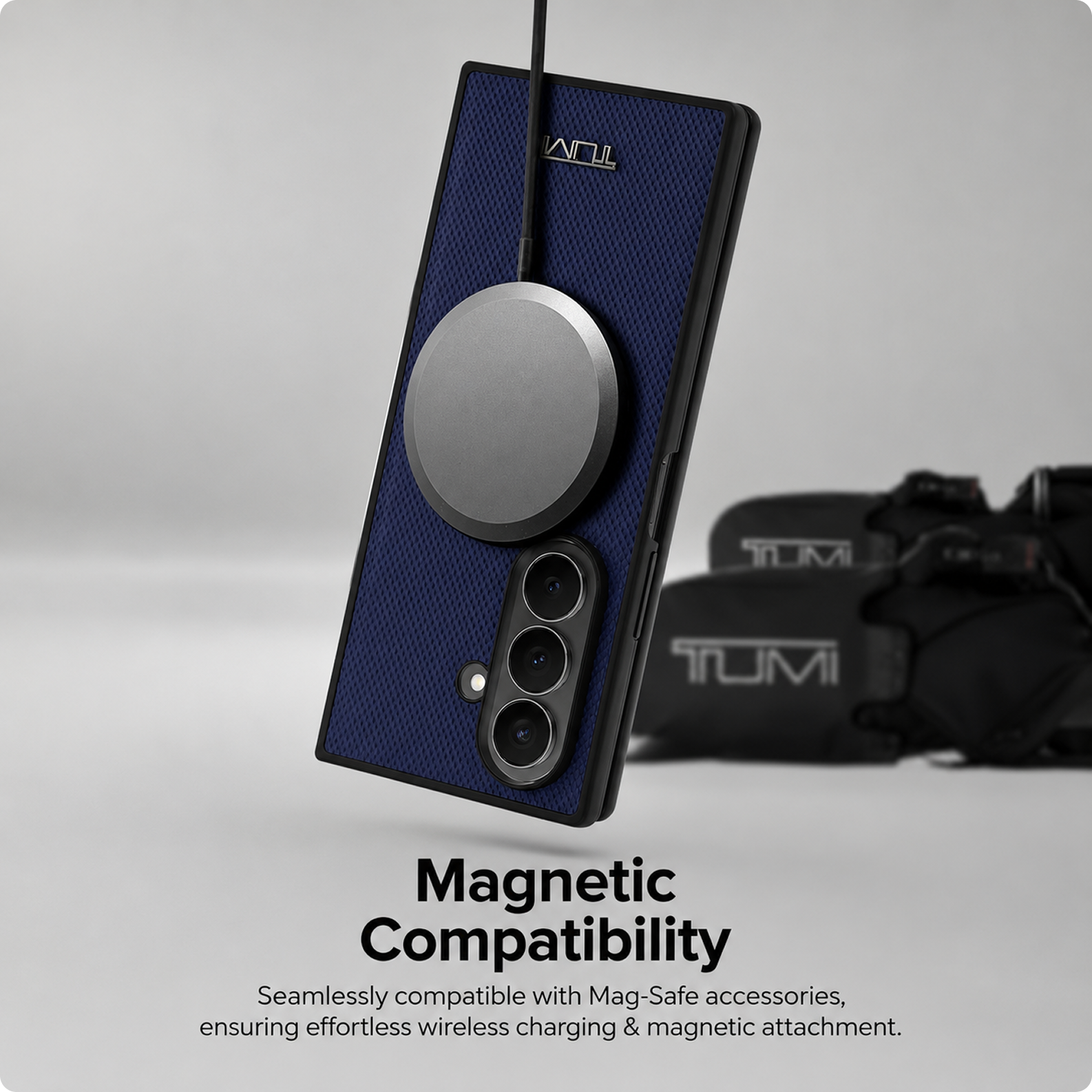 CG MOBILE TUMI [Official Licensed] Magnetic Compatible | Genuine Leather | Embossed Balistic Pattern Protective Case/Cover Designed for Galaxy Z Fold 7 (2025) - Midnight Blue
