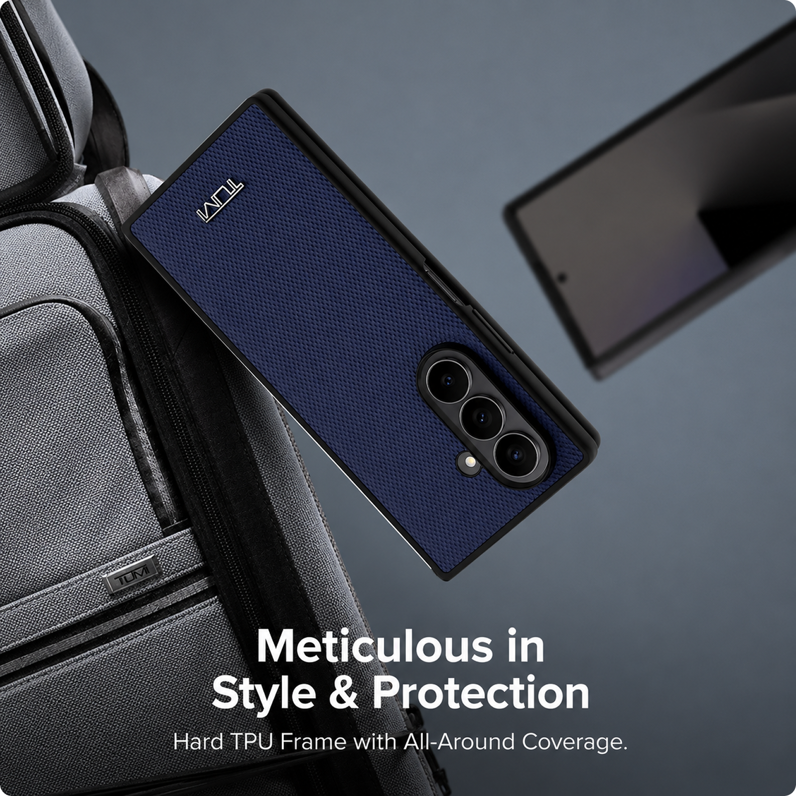 CG MOBILE TUMI [Official Licensed] Magnetic Compatible | Genuine Leather | Embossed Balistic Pattern Protective Case/Cover Designed for Galaxy Z Fold 7 (2025) - Midnight Blue