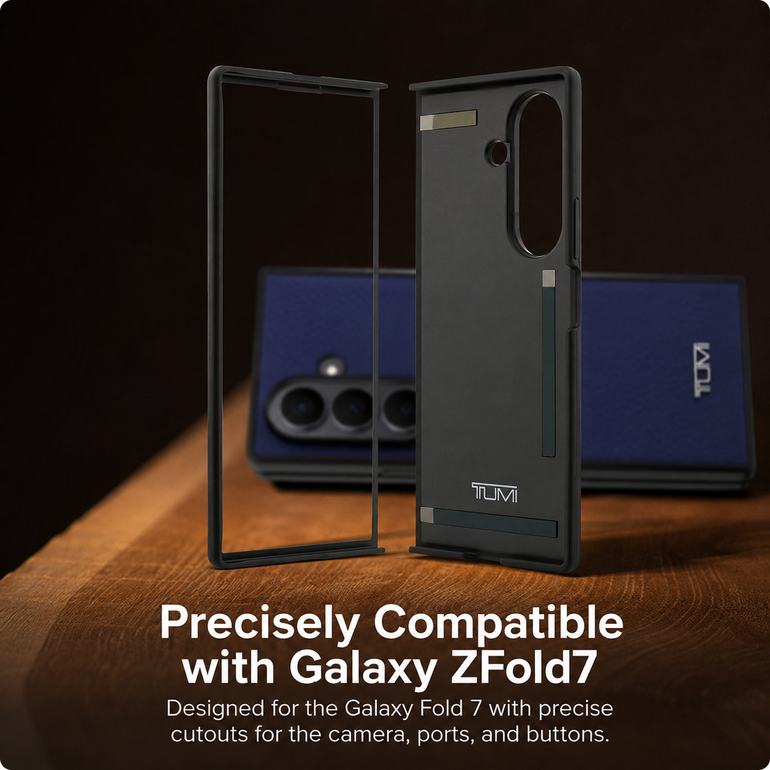 CG MOBILE TUMI [Official Licensed] Magnetic Compatible | Genuine Leather | Embossed Balistic Pattern Protective Case/Cover Designed for Galaxy Z Fold 7 (2025) - Midnight Blue